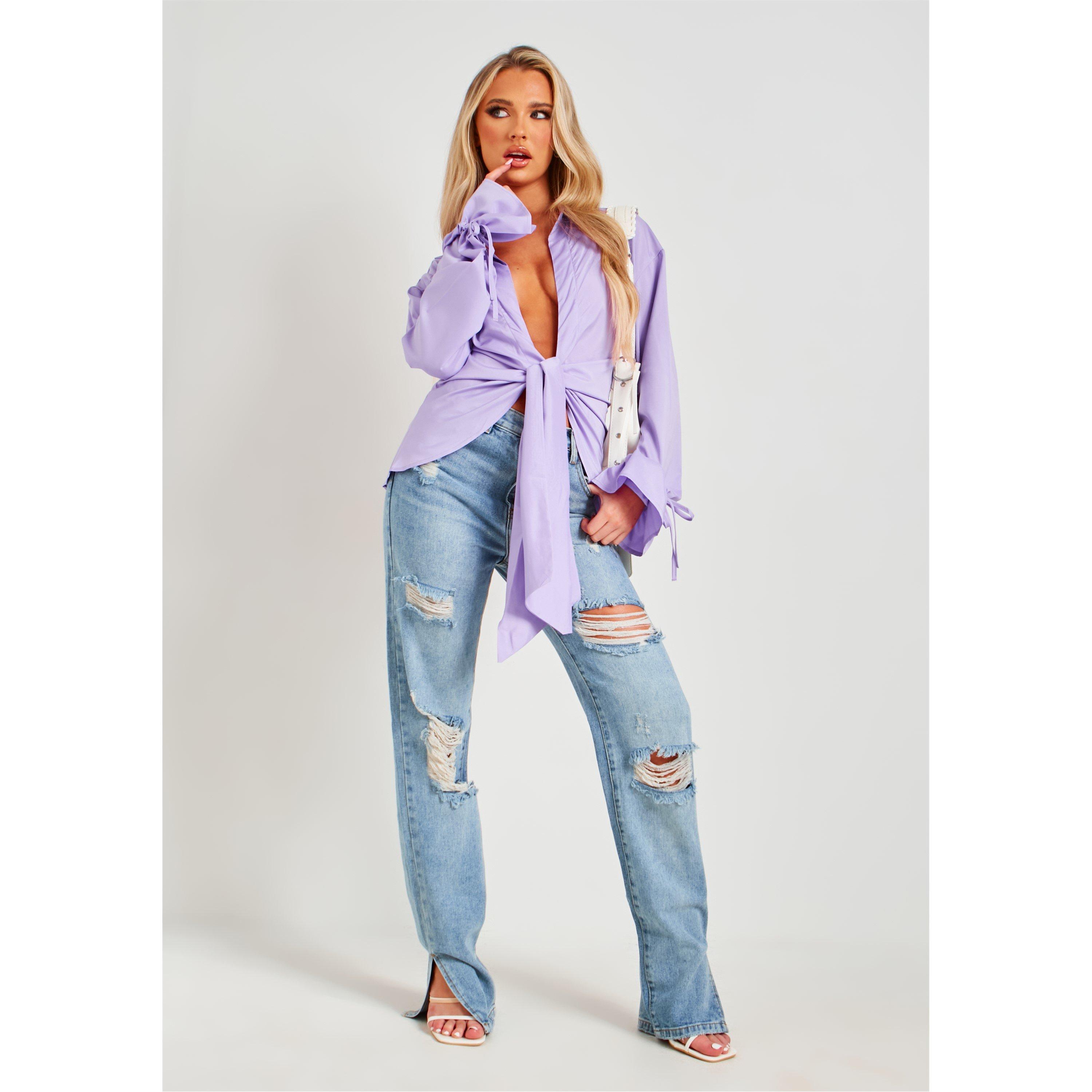 Missy Empire Women's Plunge Drape Detail Shirt - Lilac - 6 (2XS)