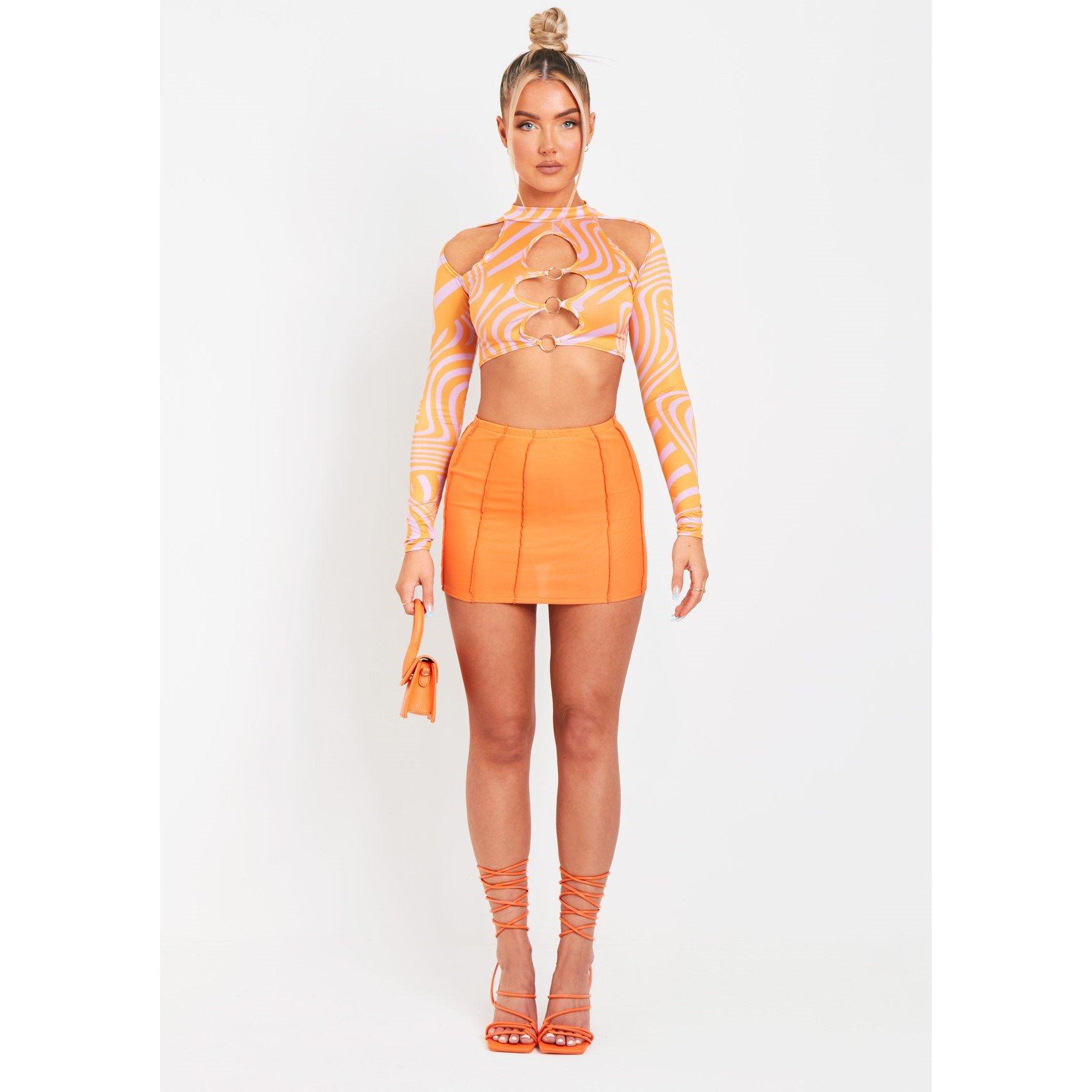 Pink - Missy Empire - Print Cut Out Long Sleeve Crop Top