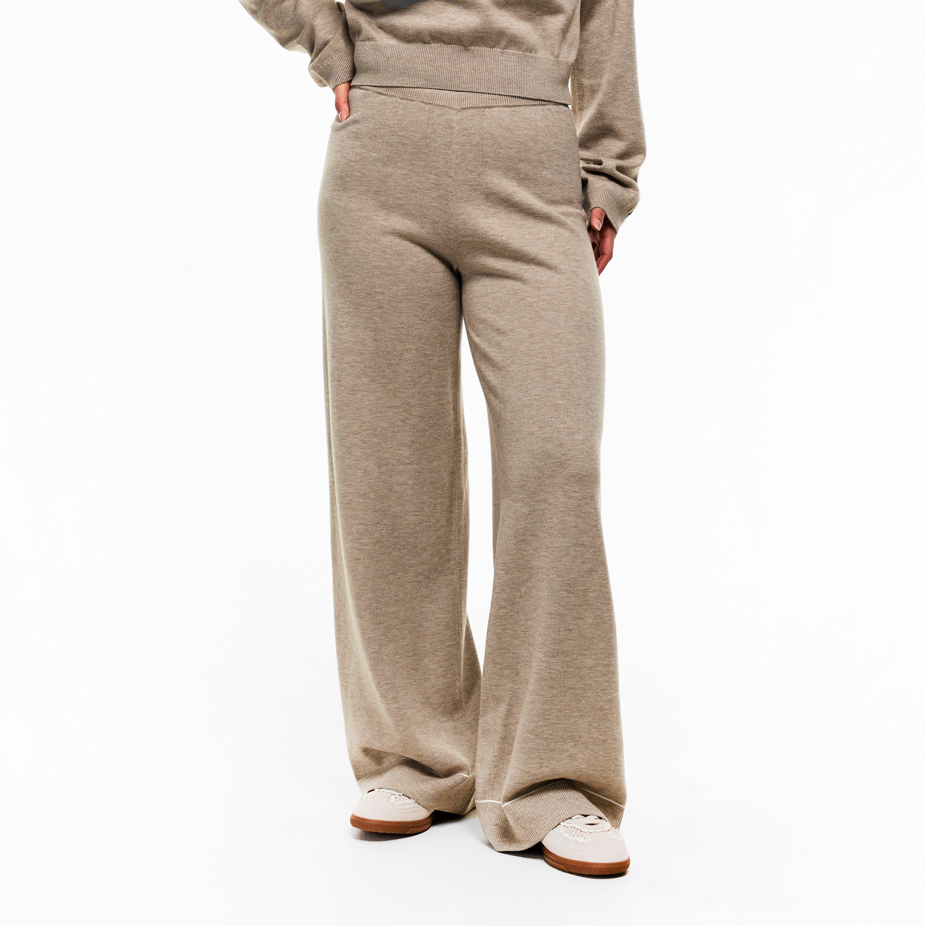 Beige - The Couture Club - Womens Knitted Panel Trousers - 3