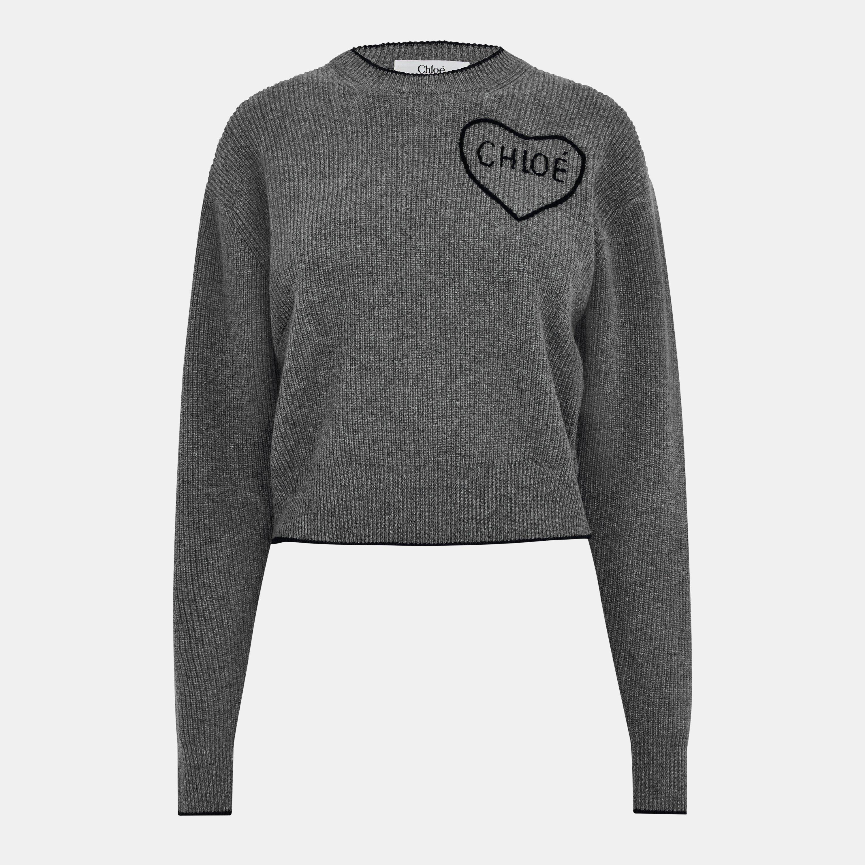 Divine Grey - Chloe - Women's Heart Crew Neck Jumper - 1