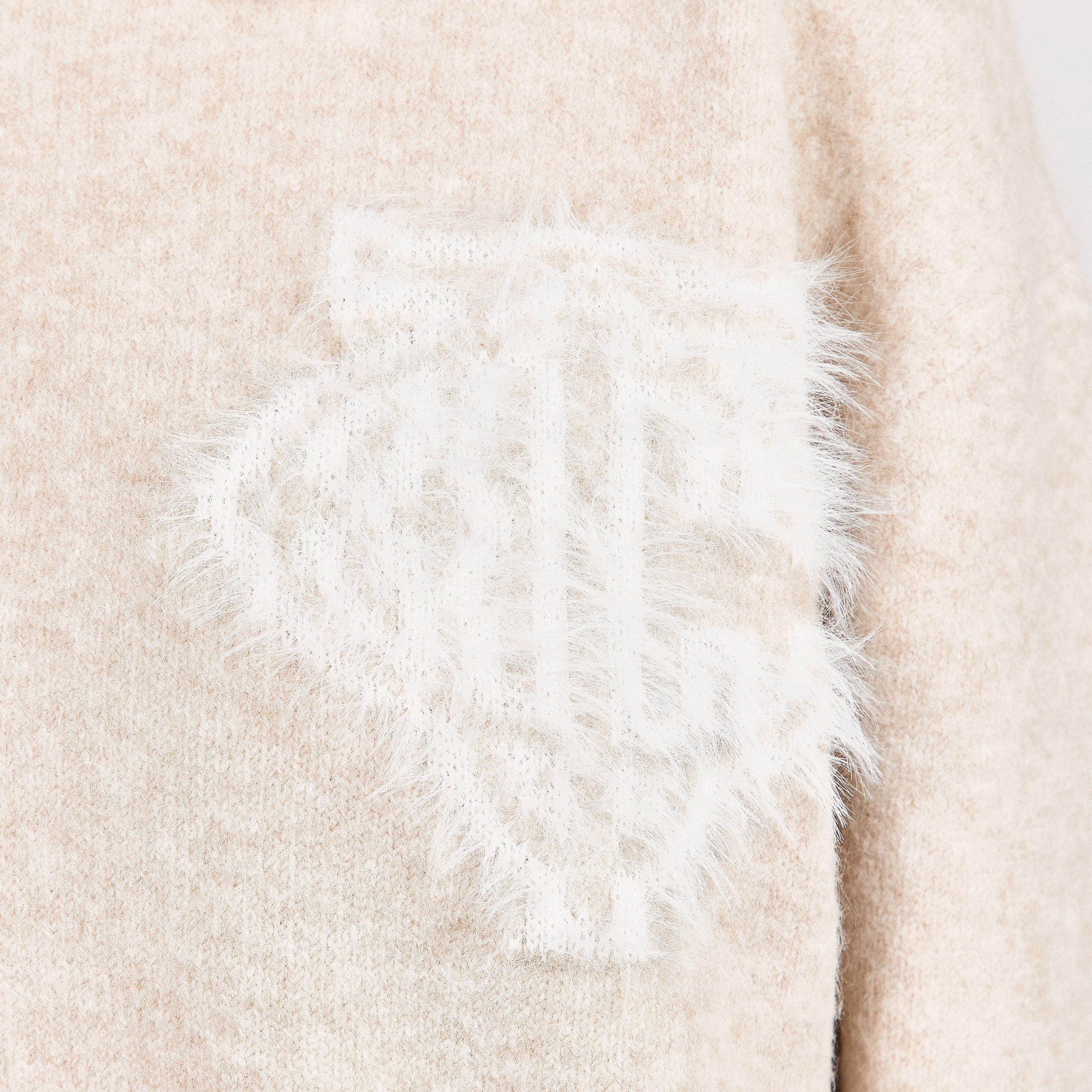 Beige - The Couture Club - Women's Fluffy Knitted Long Sleeve Polo Shirt - 5