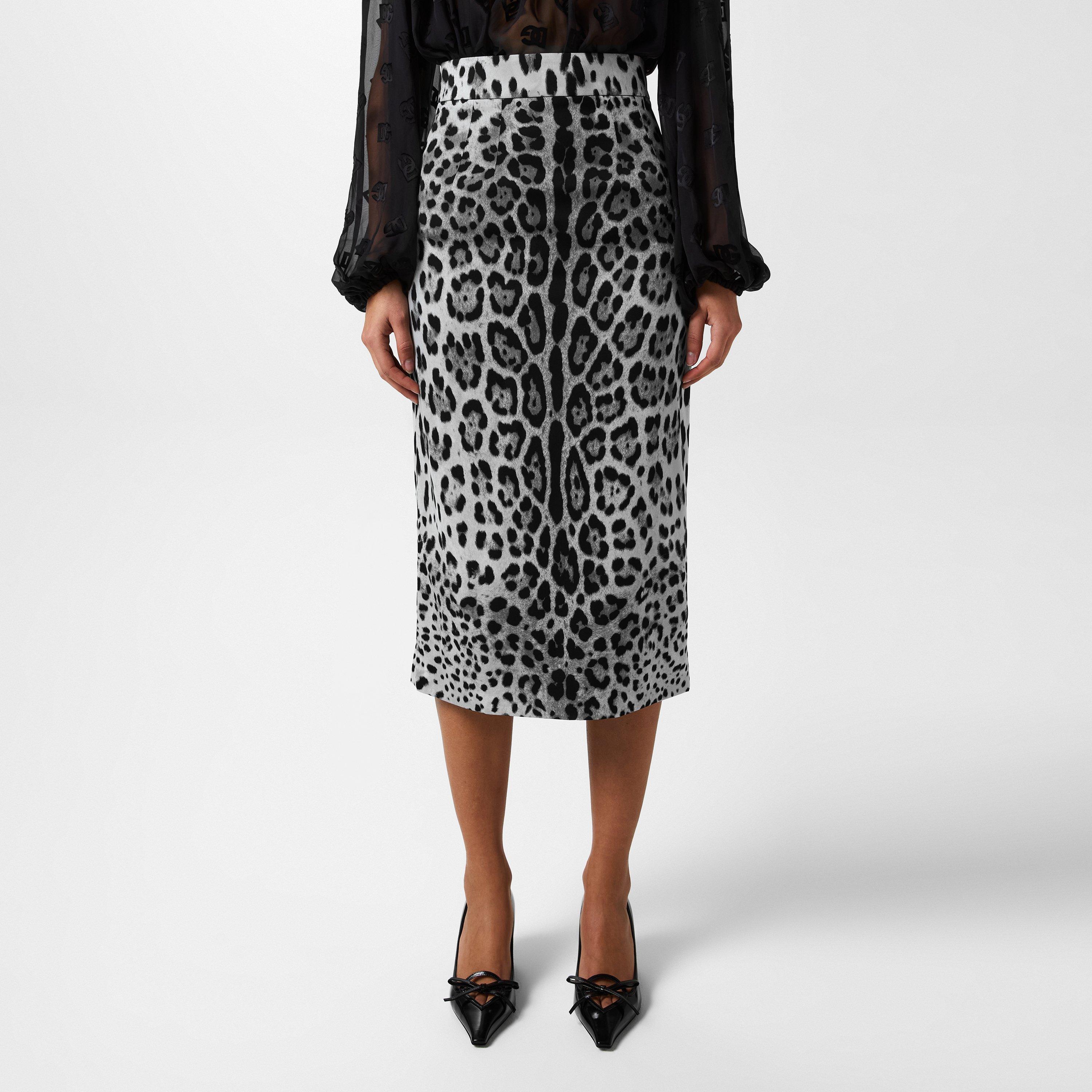 Dolce and Gabbana Leopard Print Midi Skirt - Leo Grigio - Size 10 (42)