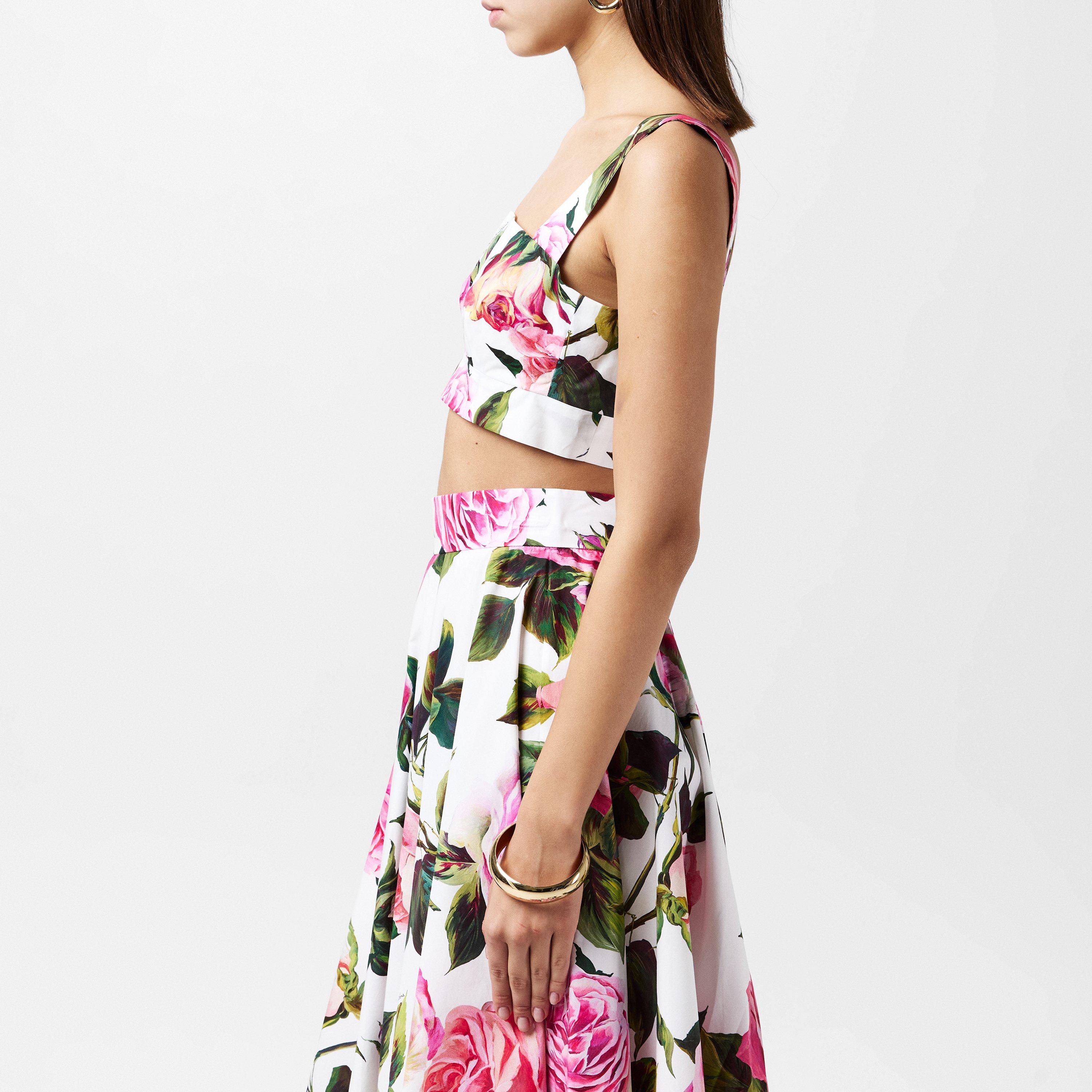 Rose - Dolce and Gabbana - Rose Print Cotton Bralette Top - 2