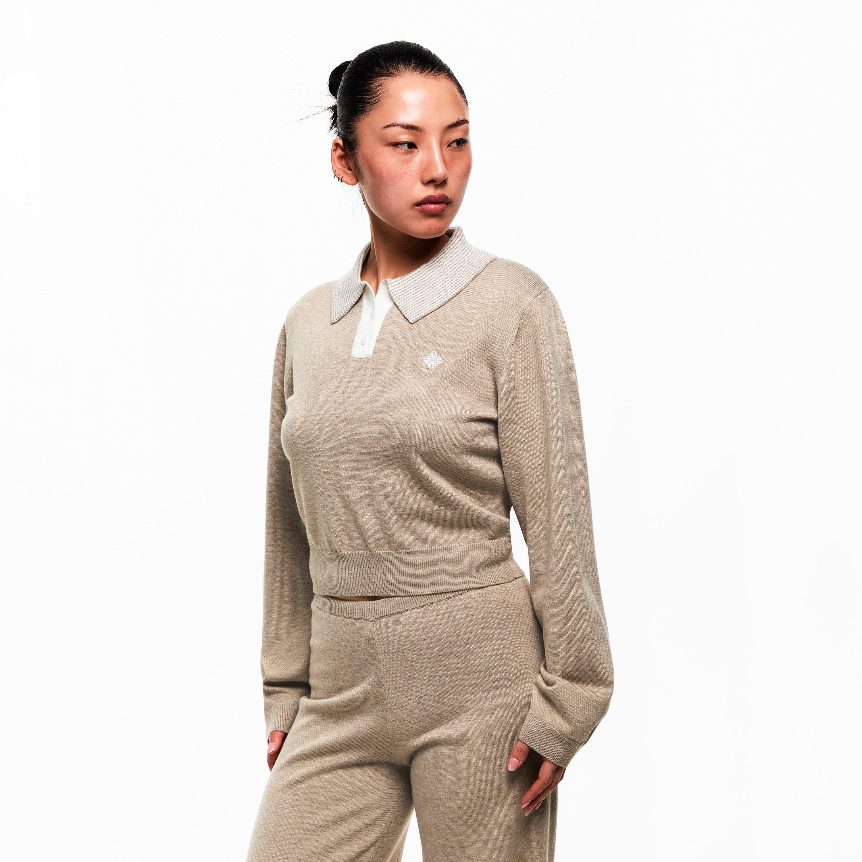 Beige - The Couture Club - Womens Striped Collar Polo Shirt - 3