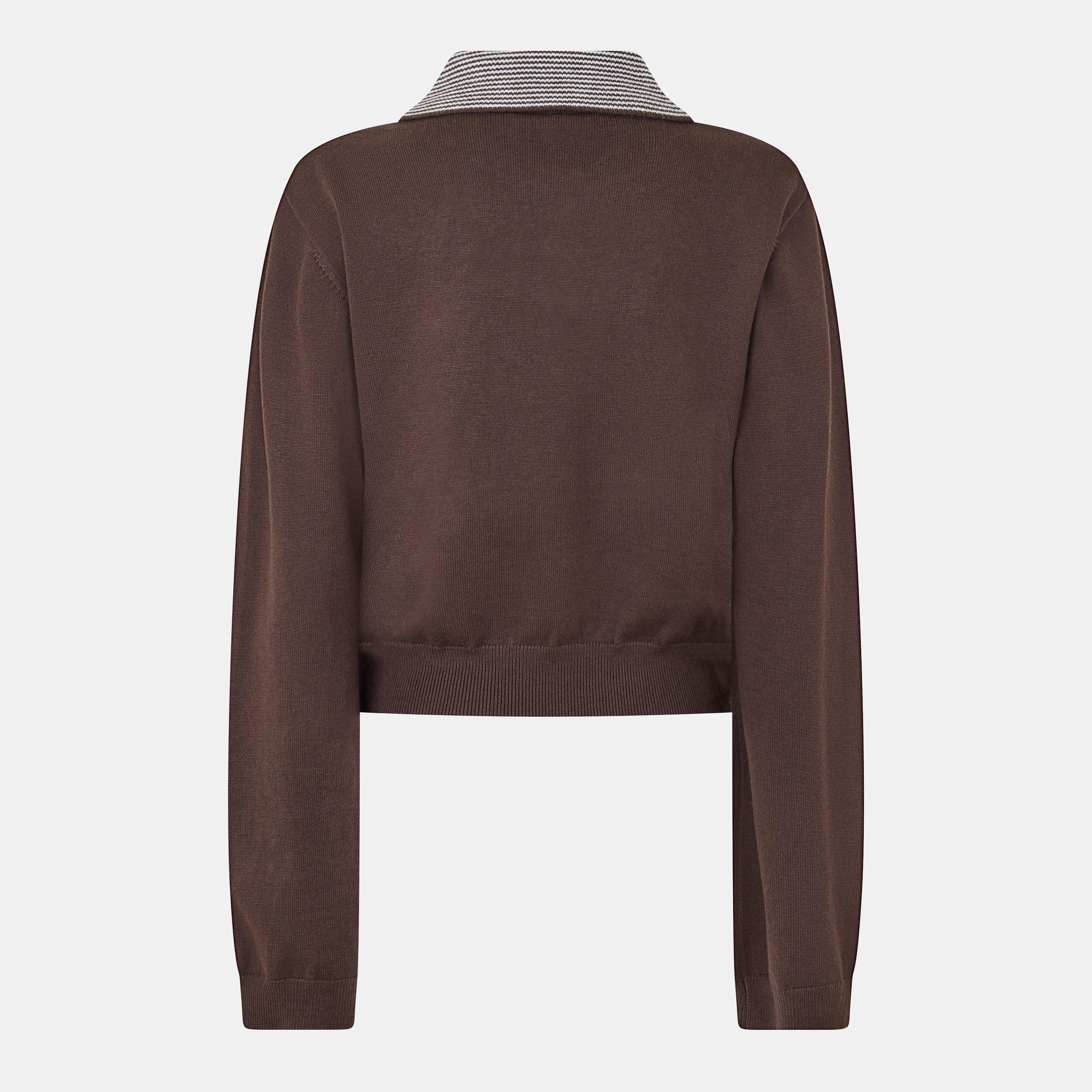 Brown - The Couture Club - Women's Knitted Long Sleeve Polo Shirt - 2