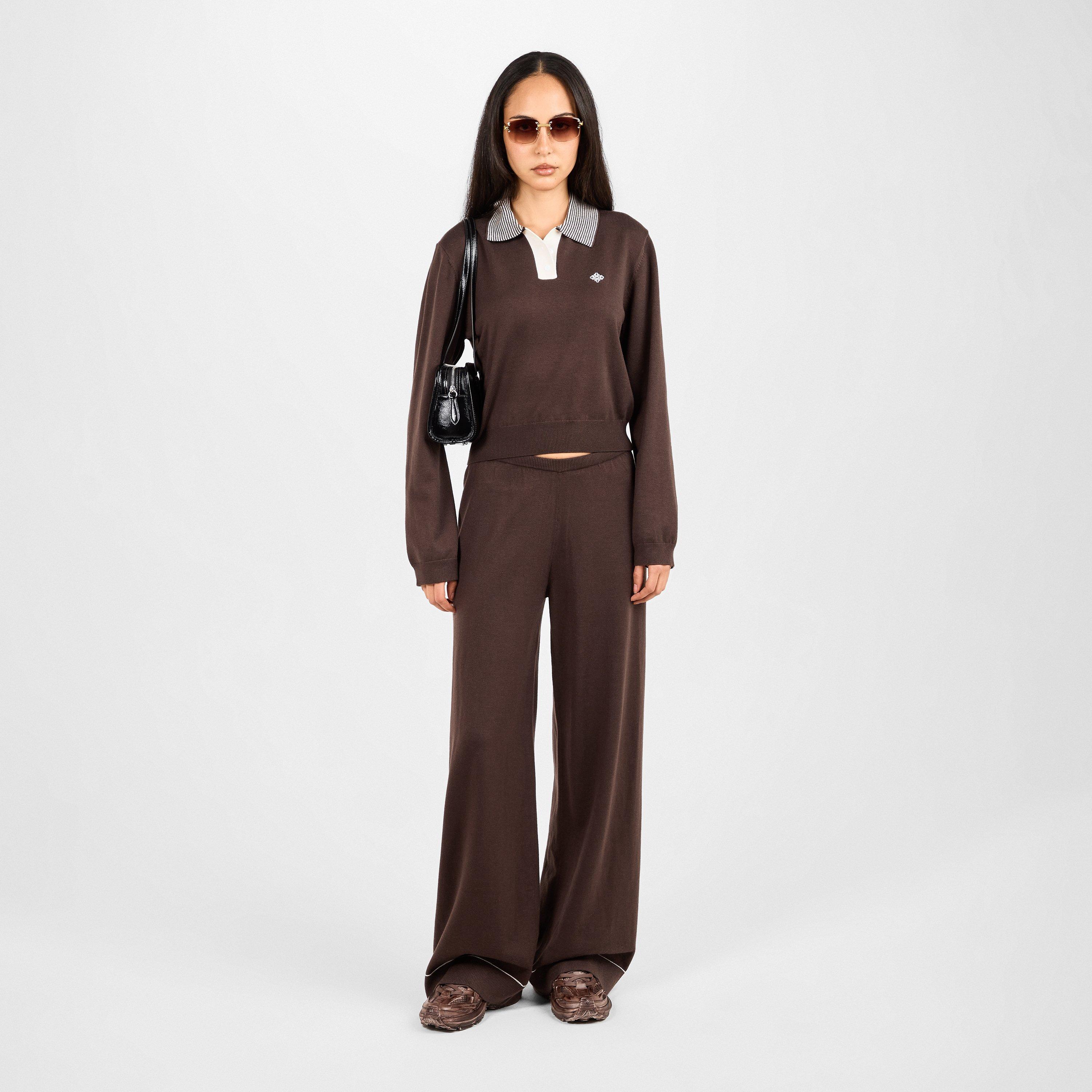 Brown - The Couture Club - Women's Knitted Long Sleeve Polo Shirt - 6