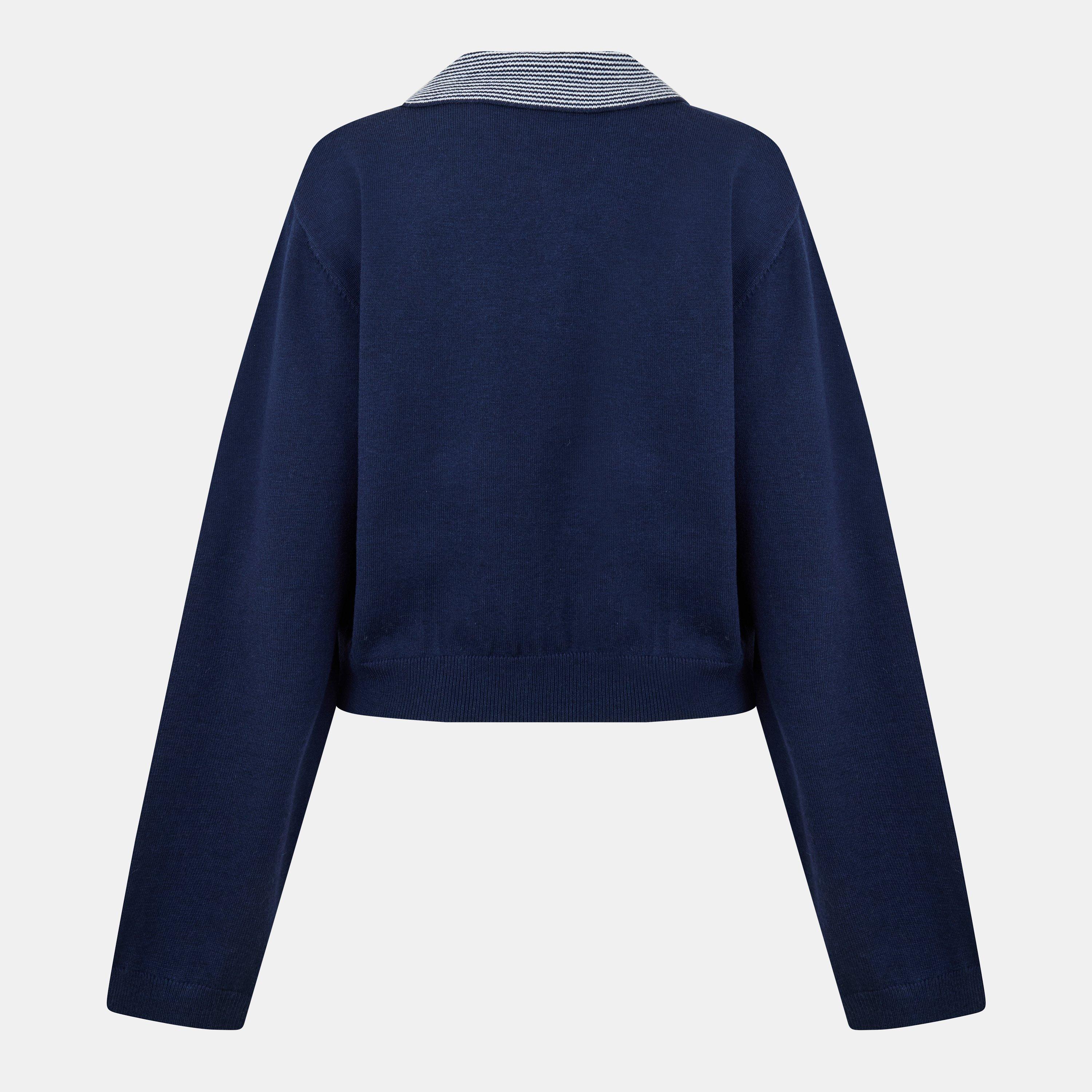 Navy - The Couture Club - Womens Striped Collar Polo Shirt - 2