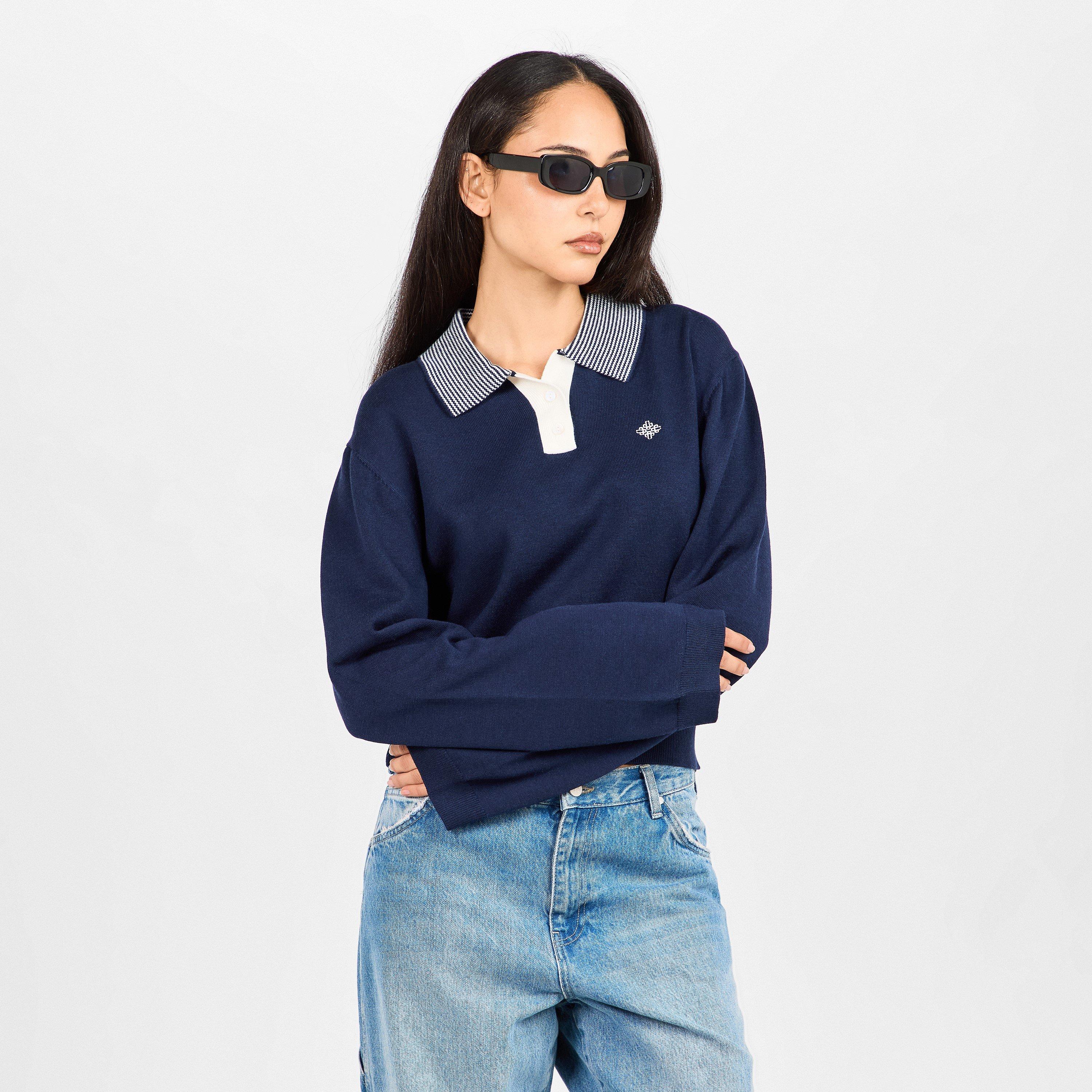 Navy - The Couture Club - Womens Striped Collar Polo Shirt - 3