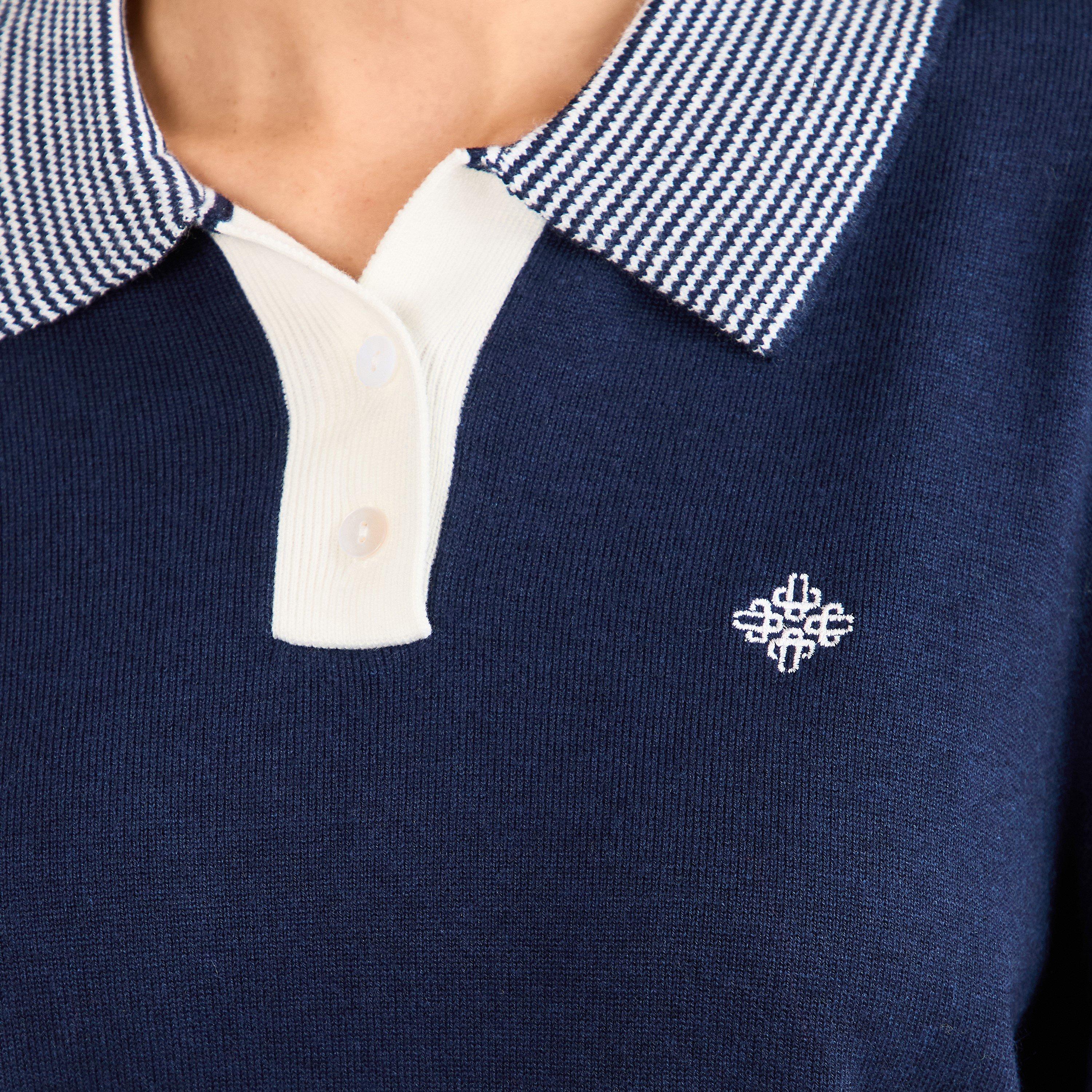 Navy - The Couture Club - Womens Striped Collar Polo Shirt - 5