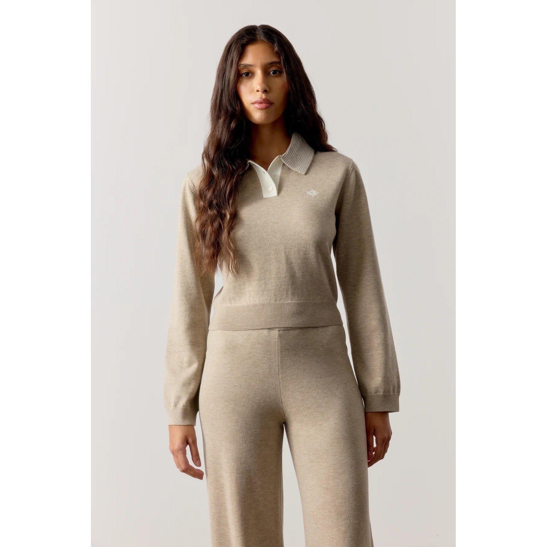 Beige - The Couture Club - Womens Striped Collar Polo Shirt - 5