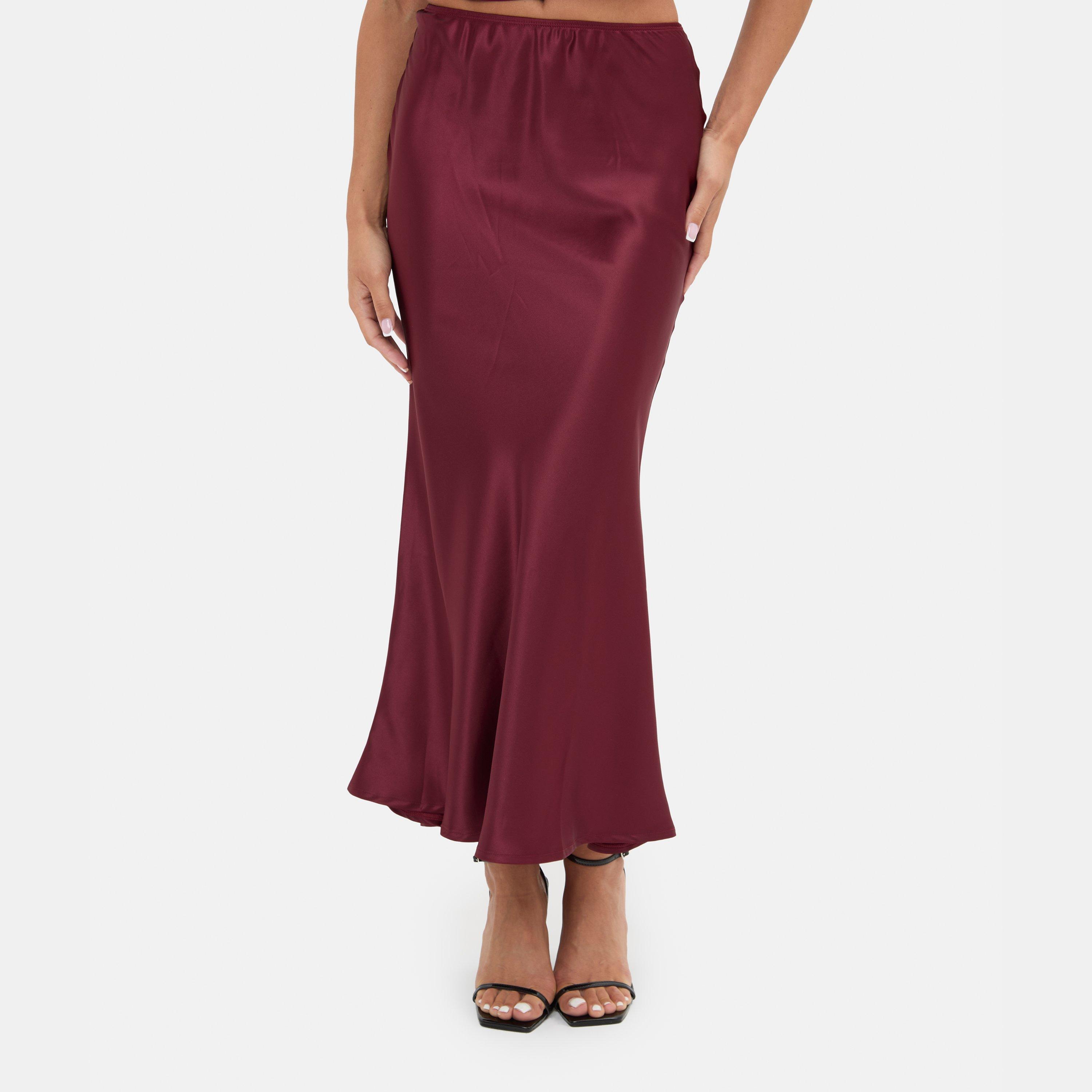 Burgundy - I Saw It First - Satin Bias Cut Maxi Skirt - 1
