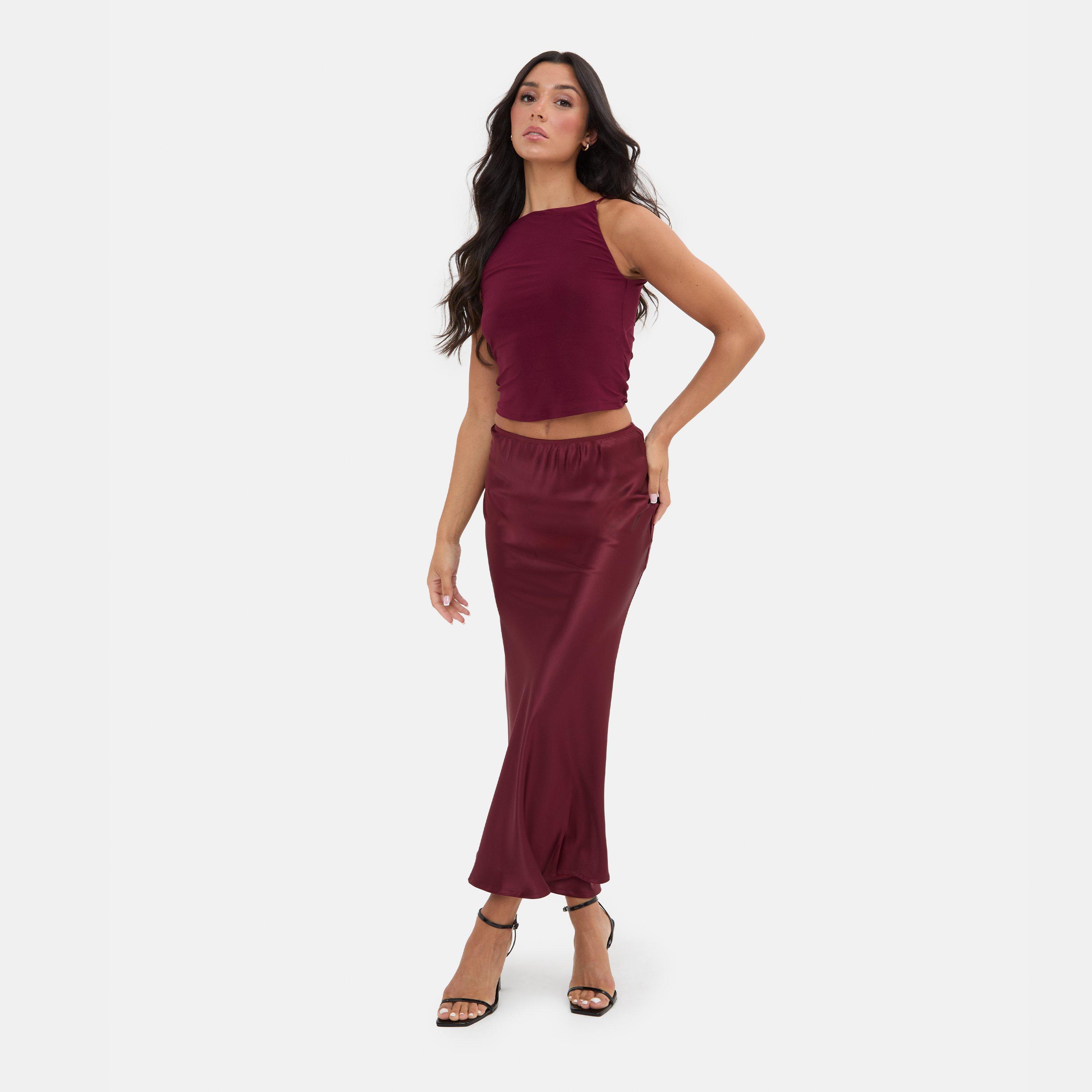 Burgundy - I Saw It First - Satin Bias Cut Maxi Skirt - 4