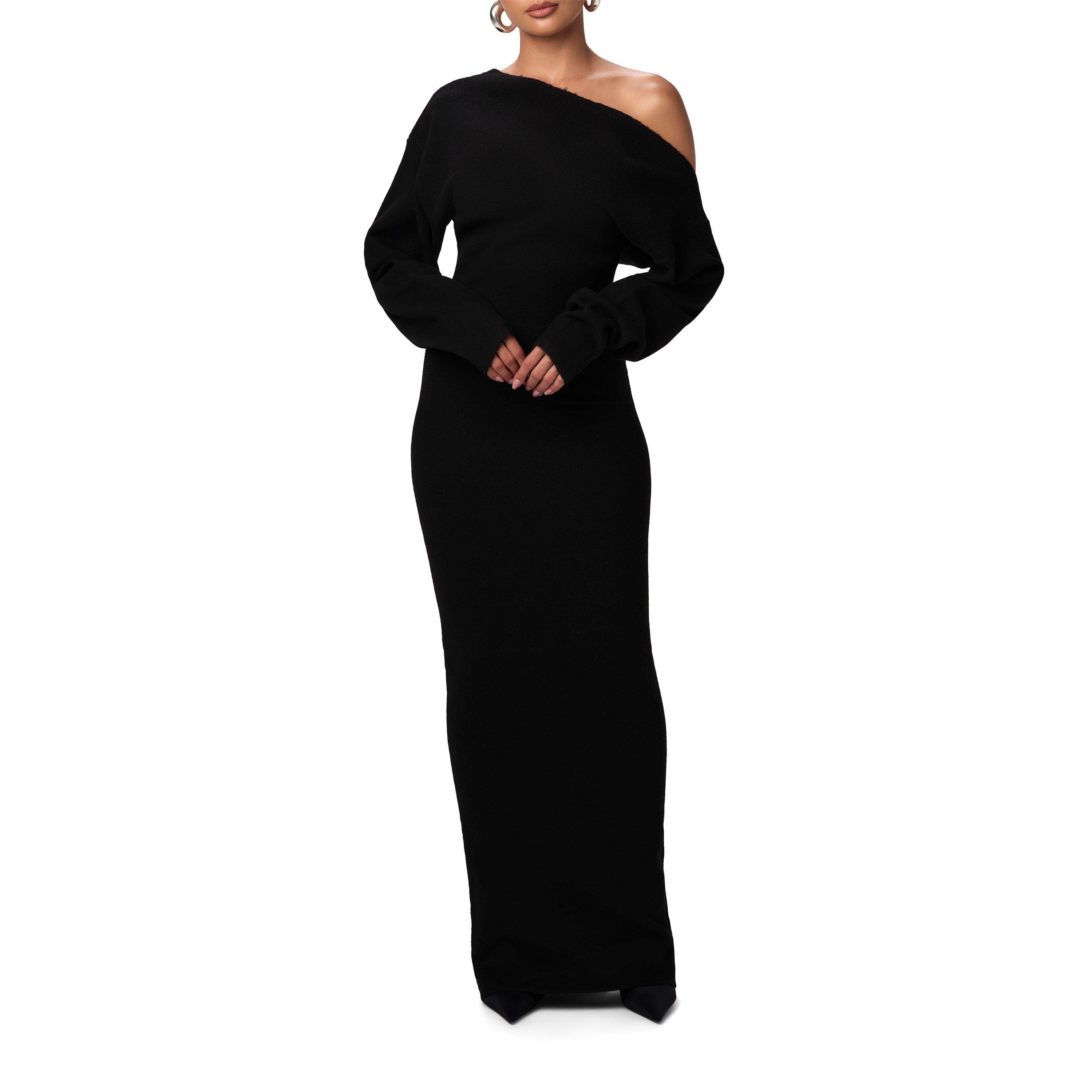 Black - Naked Wardrobe - Knit Off-Shoulder Sweater Maxi Dress - 2