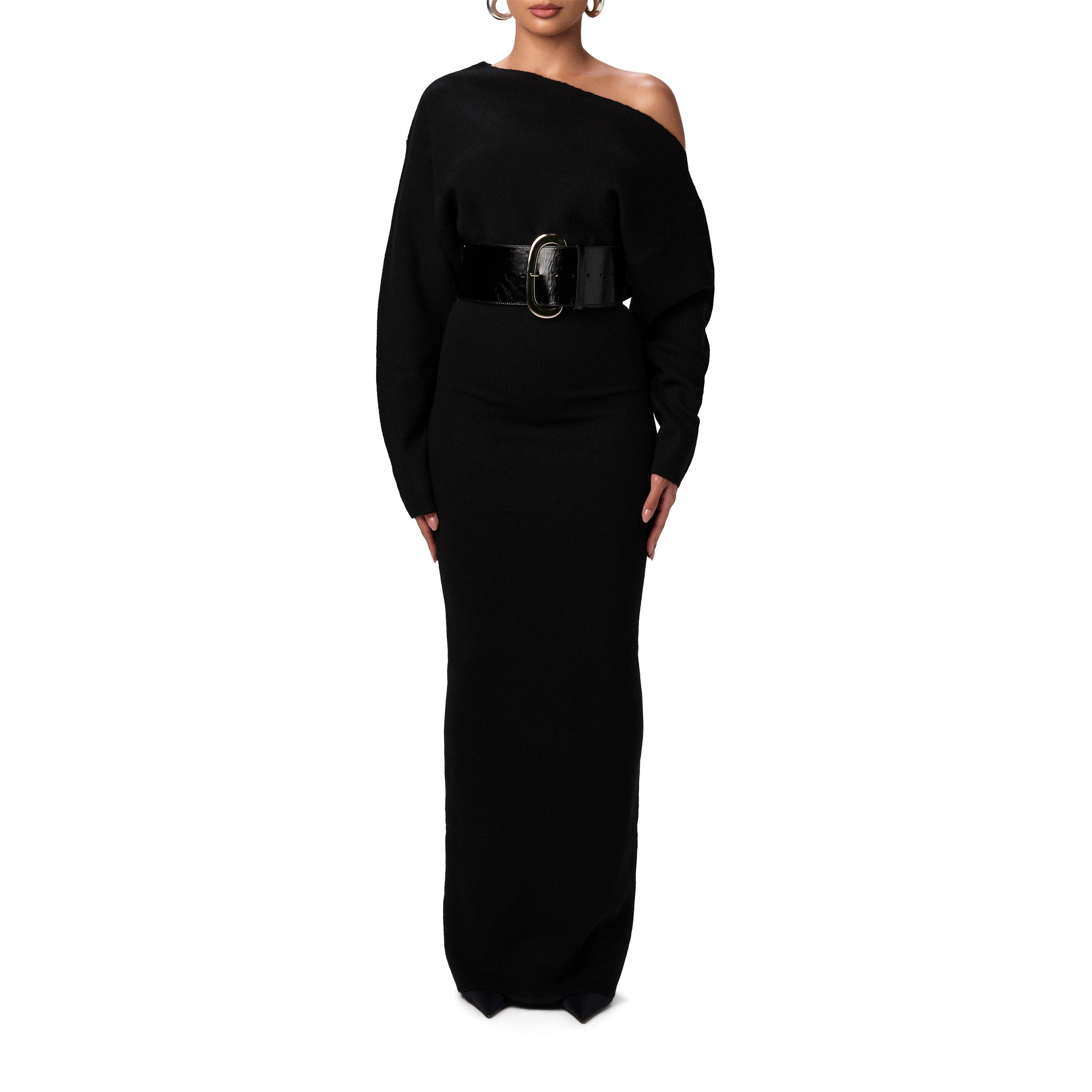 Black - Naked Wardrobe - Knit Off-Shoulder Sweater Maxi Dress - 6