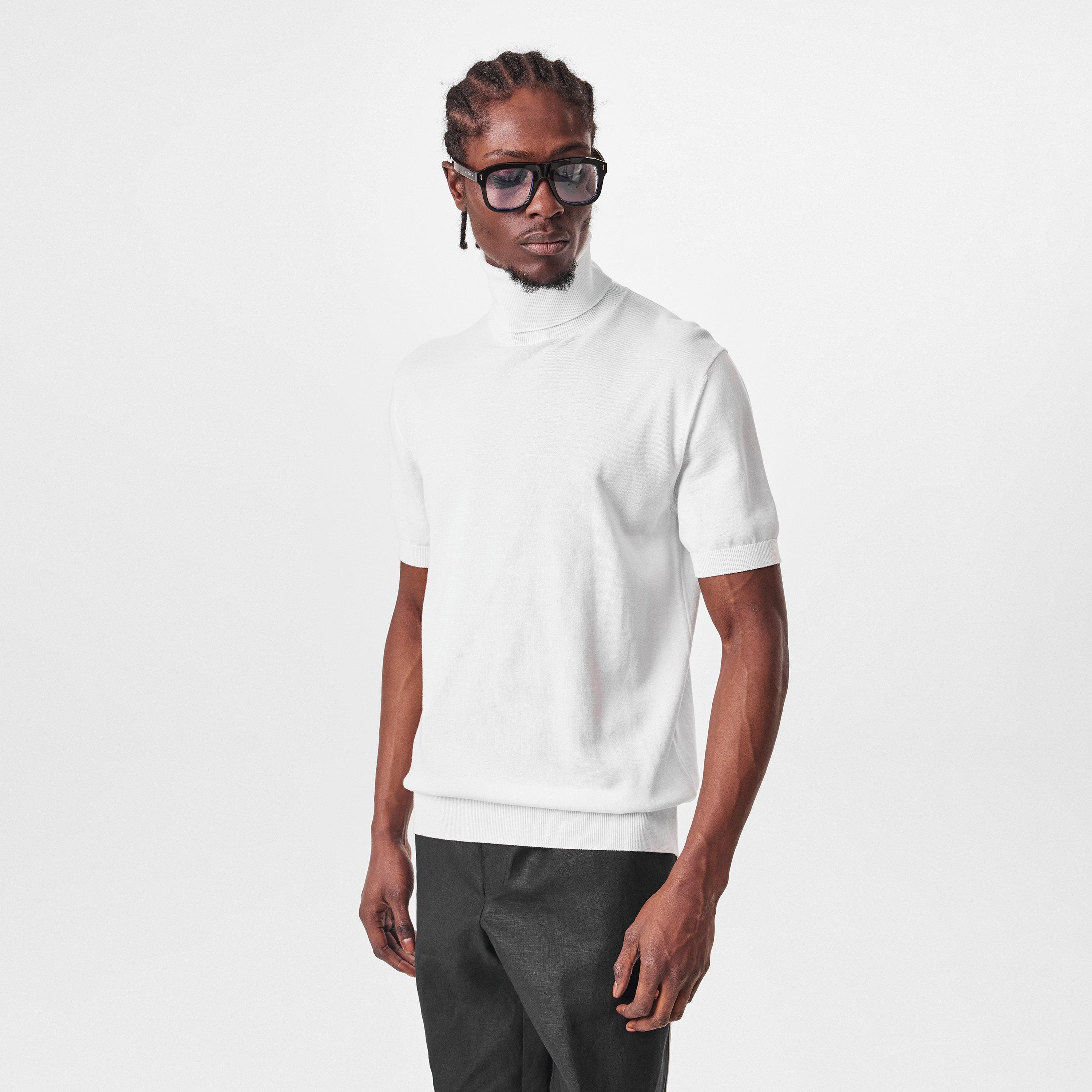 White - Dolce and Gabbana - Men's Short-Sleeve Turtleneck Knitted Top - 3