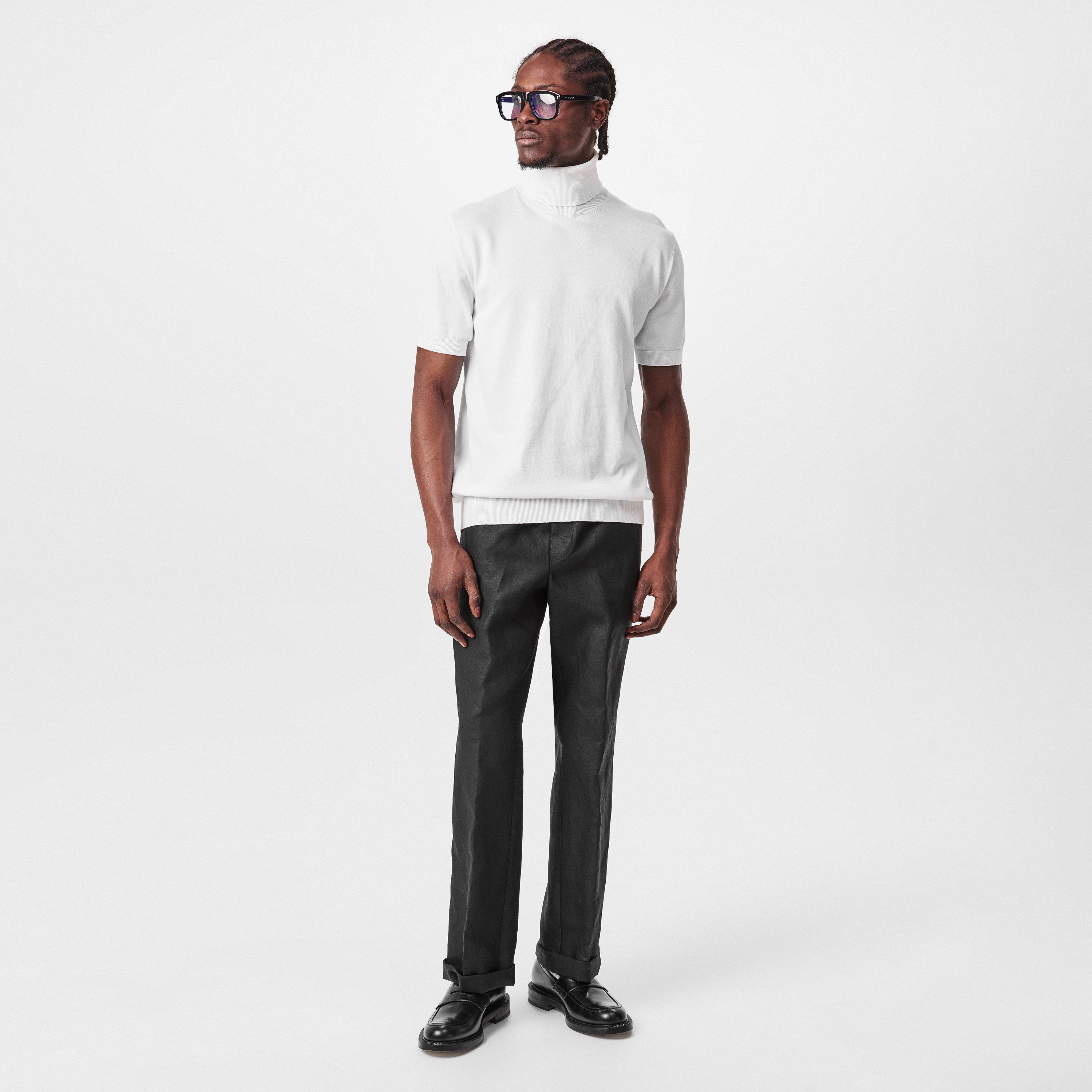 White - Dolce and Gabbana - Men's Short-Sleeve Turtleneck Knitted Top - 6