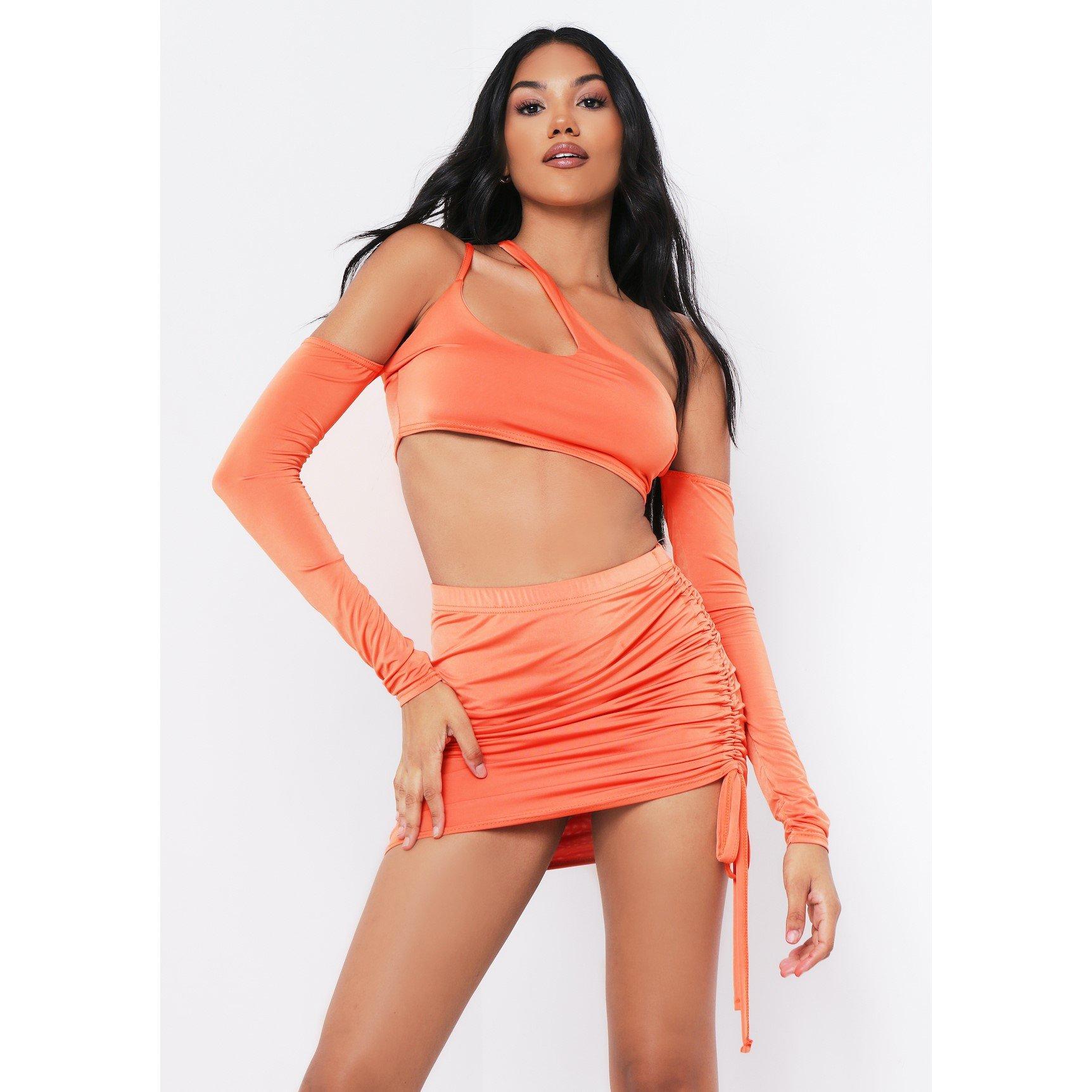 Orange - Missy Empire - Cut Out Tie Mini Skirt