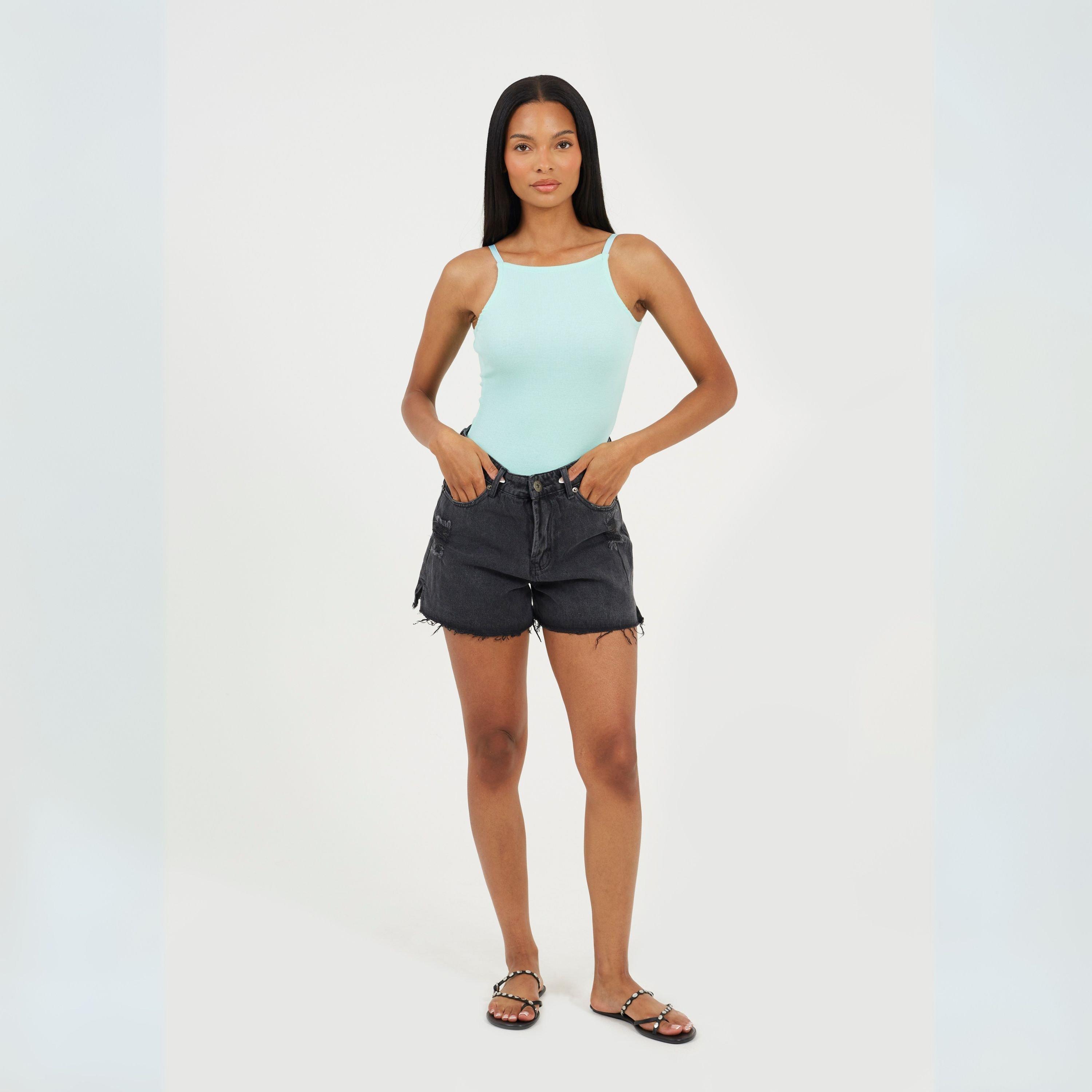 Sea Green - Brave Soul - Womens Spaghetti Strap Vest Style Bodysuit - 4