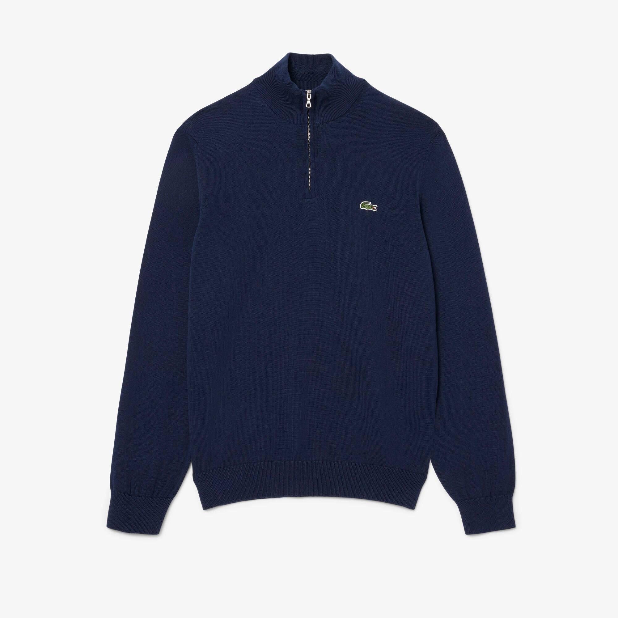 Lacoste Men's Quarter Zip Cotton Fine Knit Crew Neck Jumper - Navy 166 - S