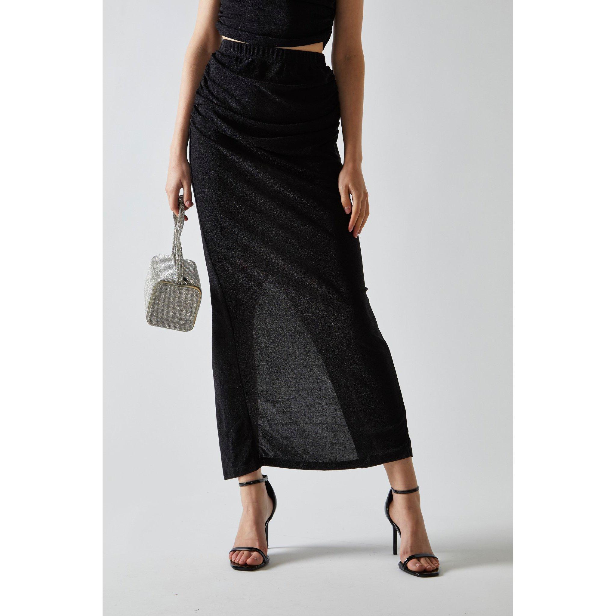 Zwart - Glamorous - Black-Glitter Ruched Midaxi-Skirt - 2