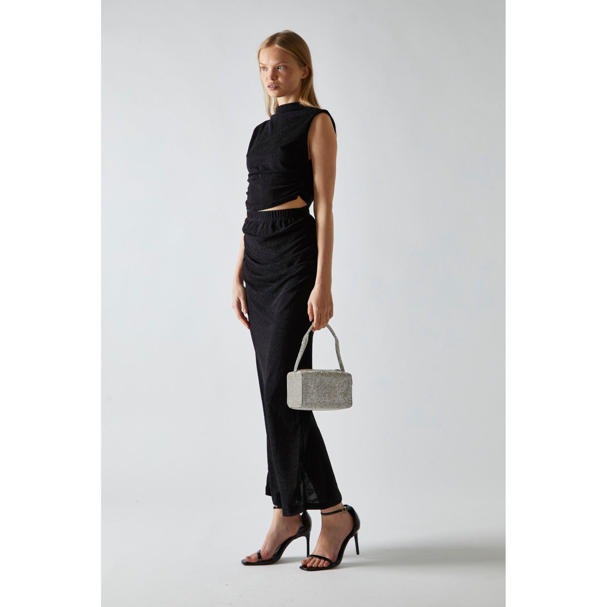 Zwart - Glamorous - Black-Glitter Ruched Midaxi-Skirt - 4