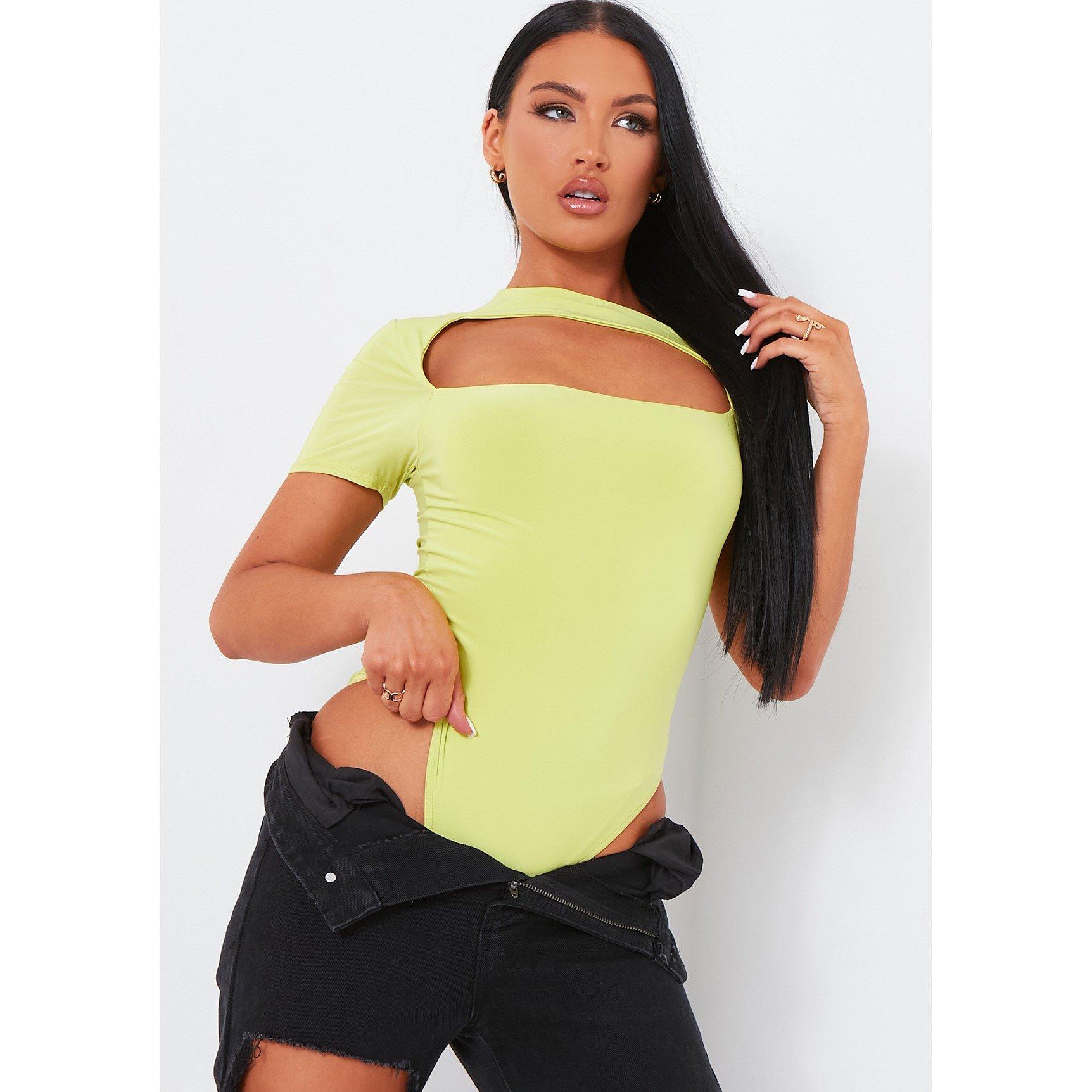 Lime - Missy Empire - Slinky Cut Out Panel Bodysuit
