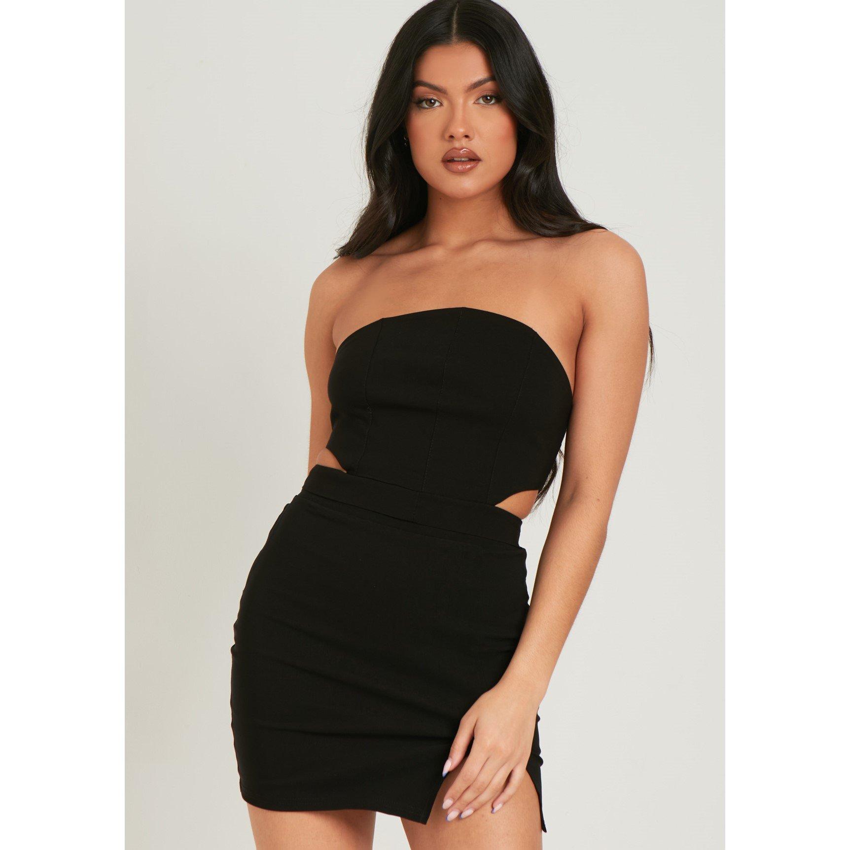 Schwarz - Missy Empire - Bandeau Tie Back Woven Corset Top