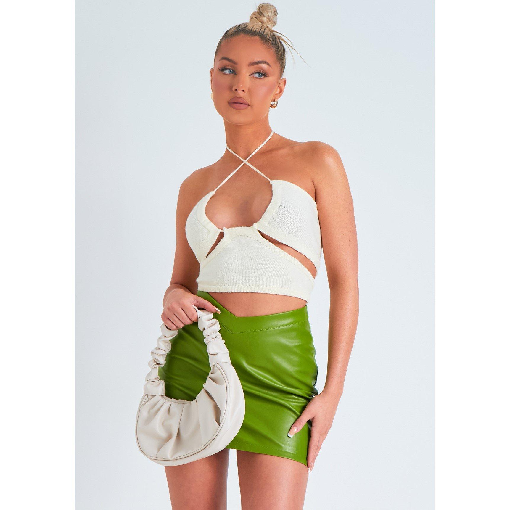Green - Missy Empire - V Front Leather Look Mini Skirt