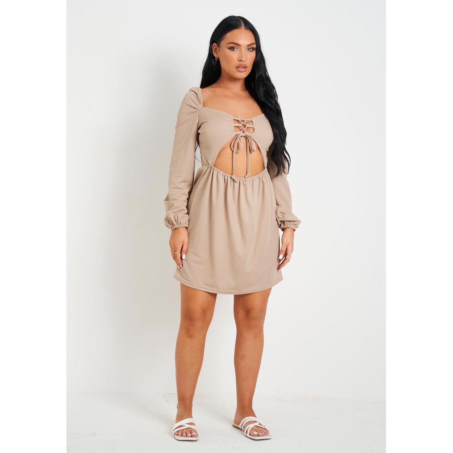Gul - Missy Empire - Lace Up Front Cut Out Long Sleeve Dress
