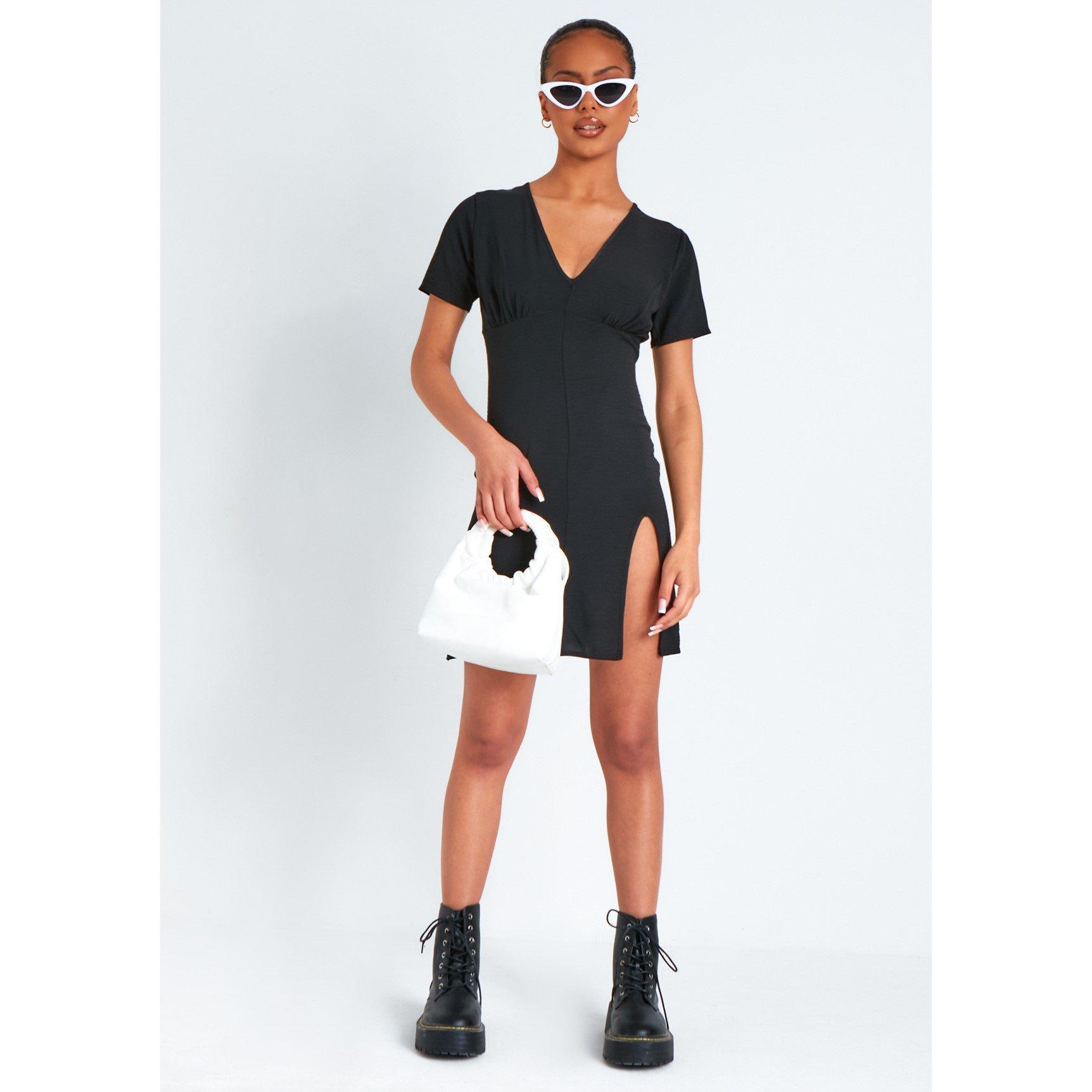Black - Missy Empire - Mini Tea Dress With Split