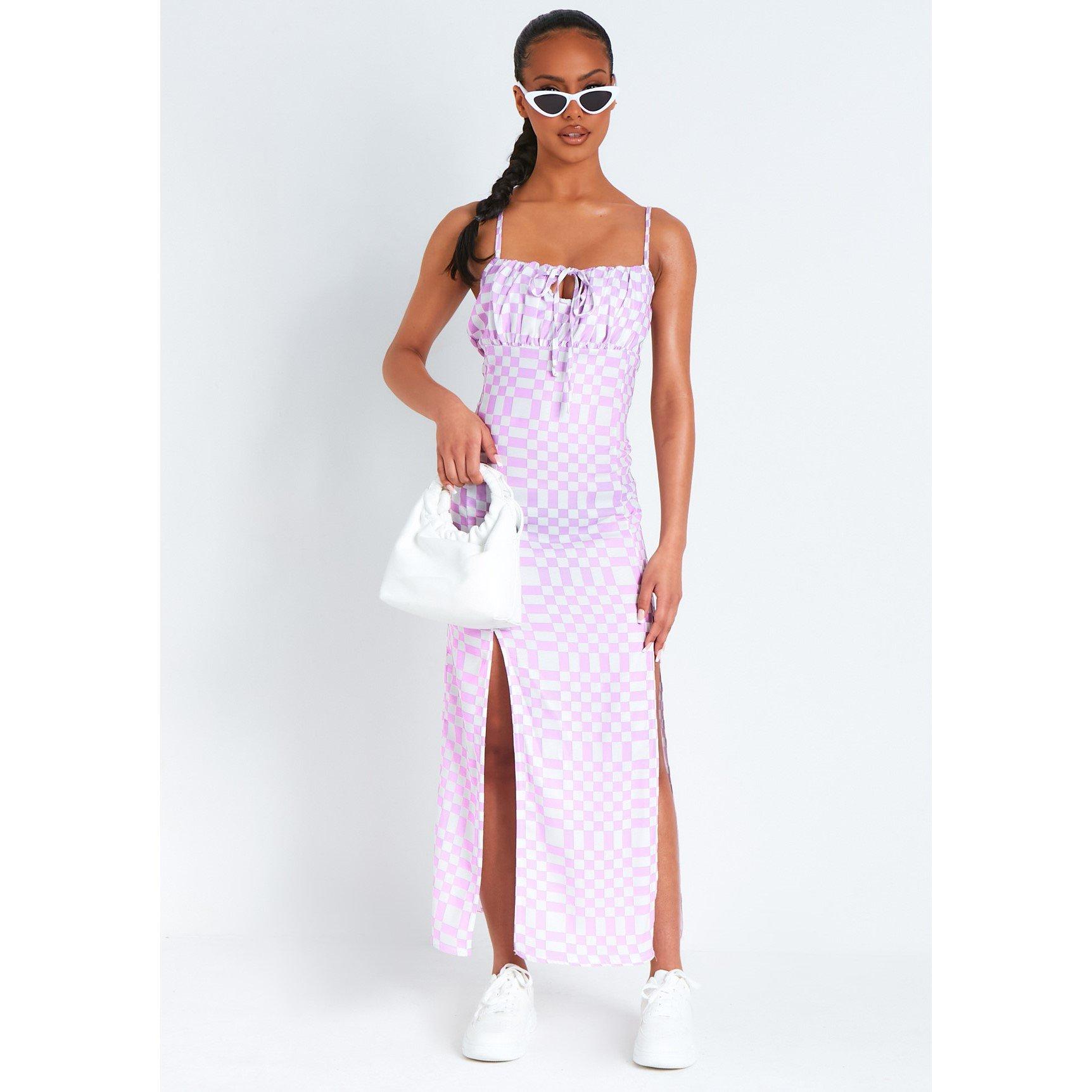 Lilac - Missy Empire - Checkerboard Print Maxi Dress