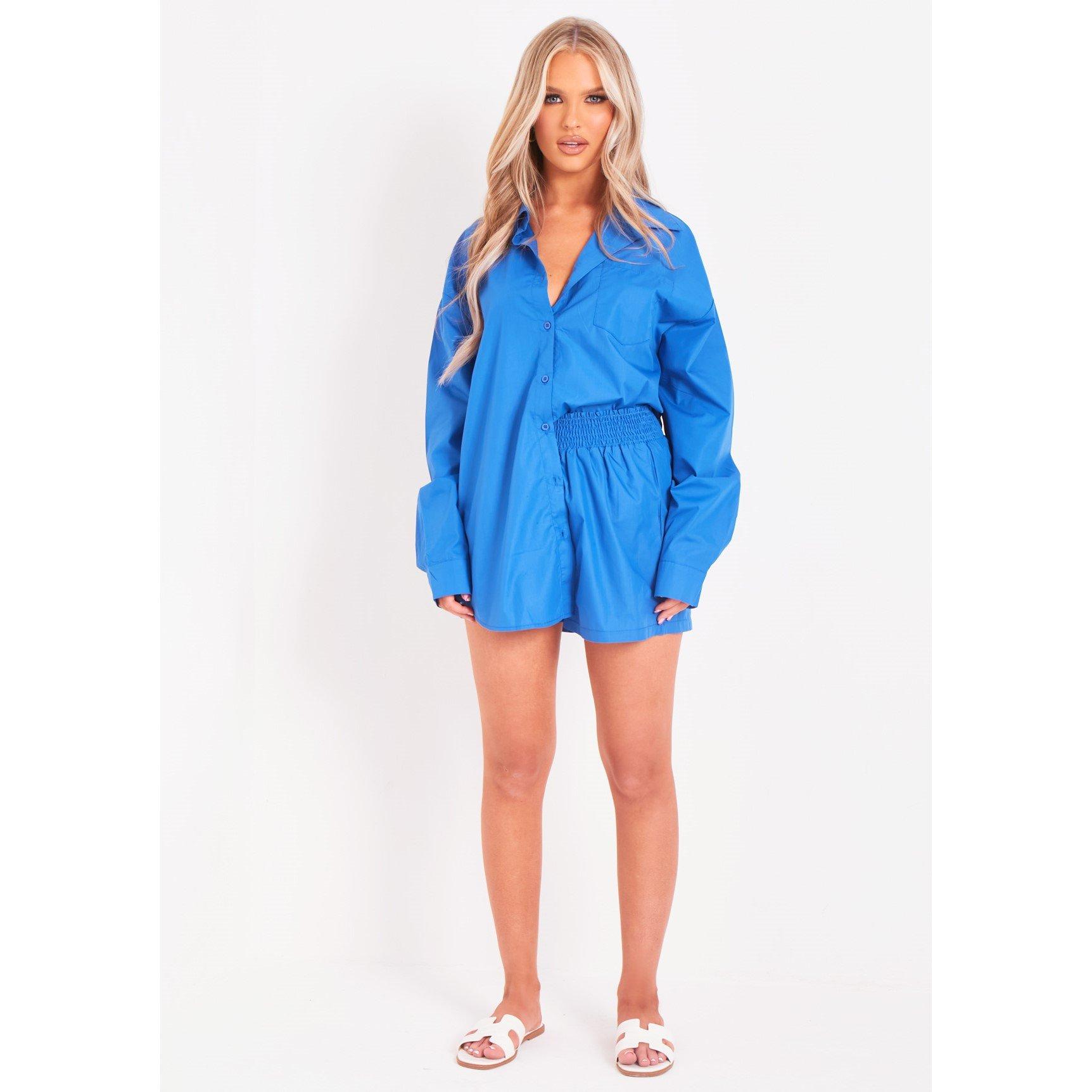 Cobalt - Missy Empire - Cotton Oversized High Waisted Runner Shorts