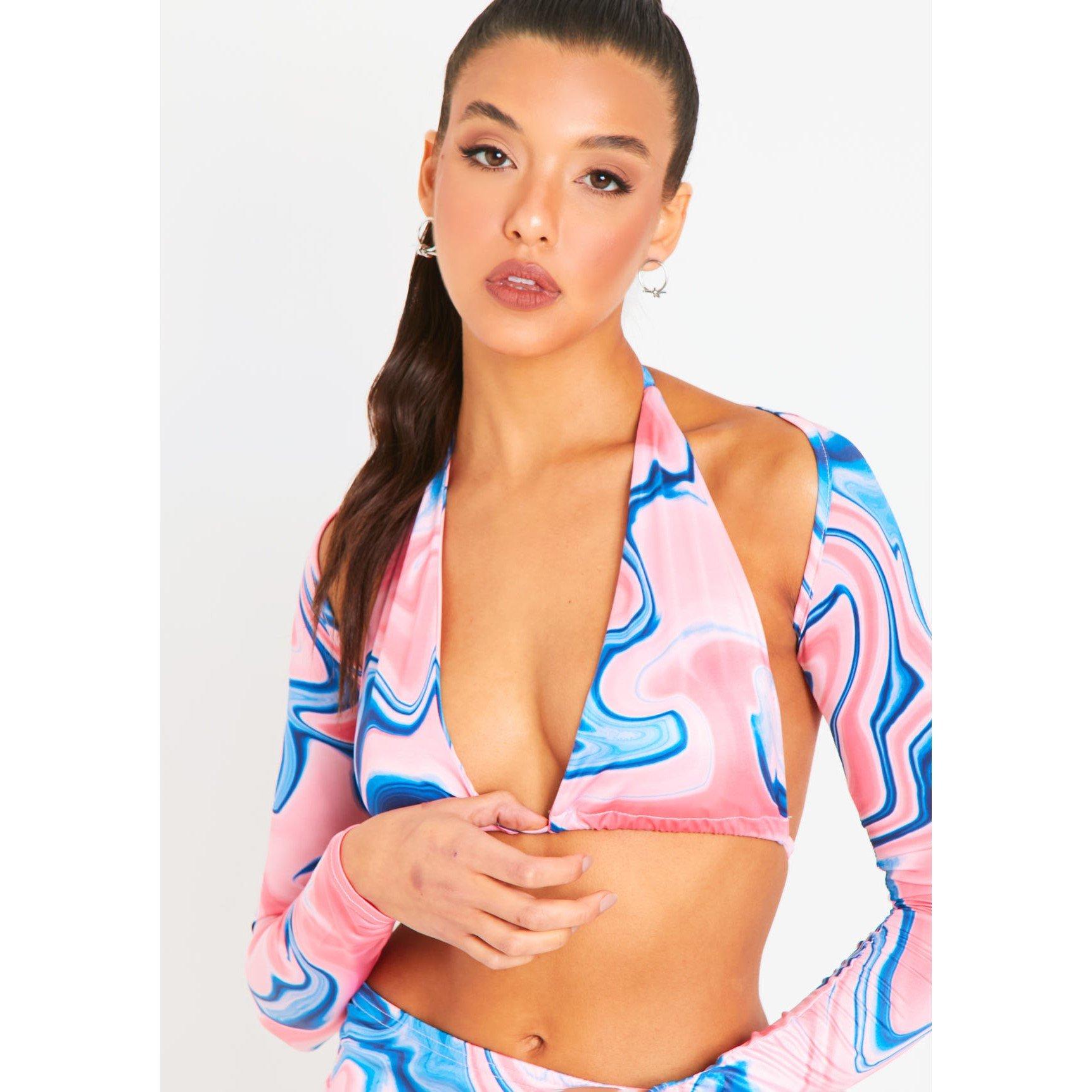 Pink - Missy Empire - Swirl Printed Bikini Top With Matching Bolero