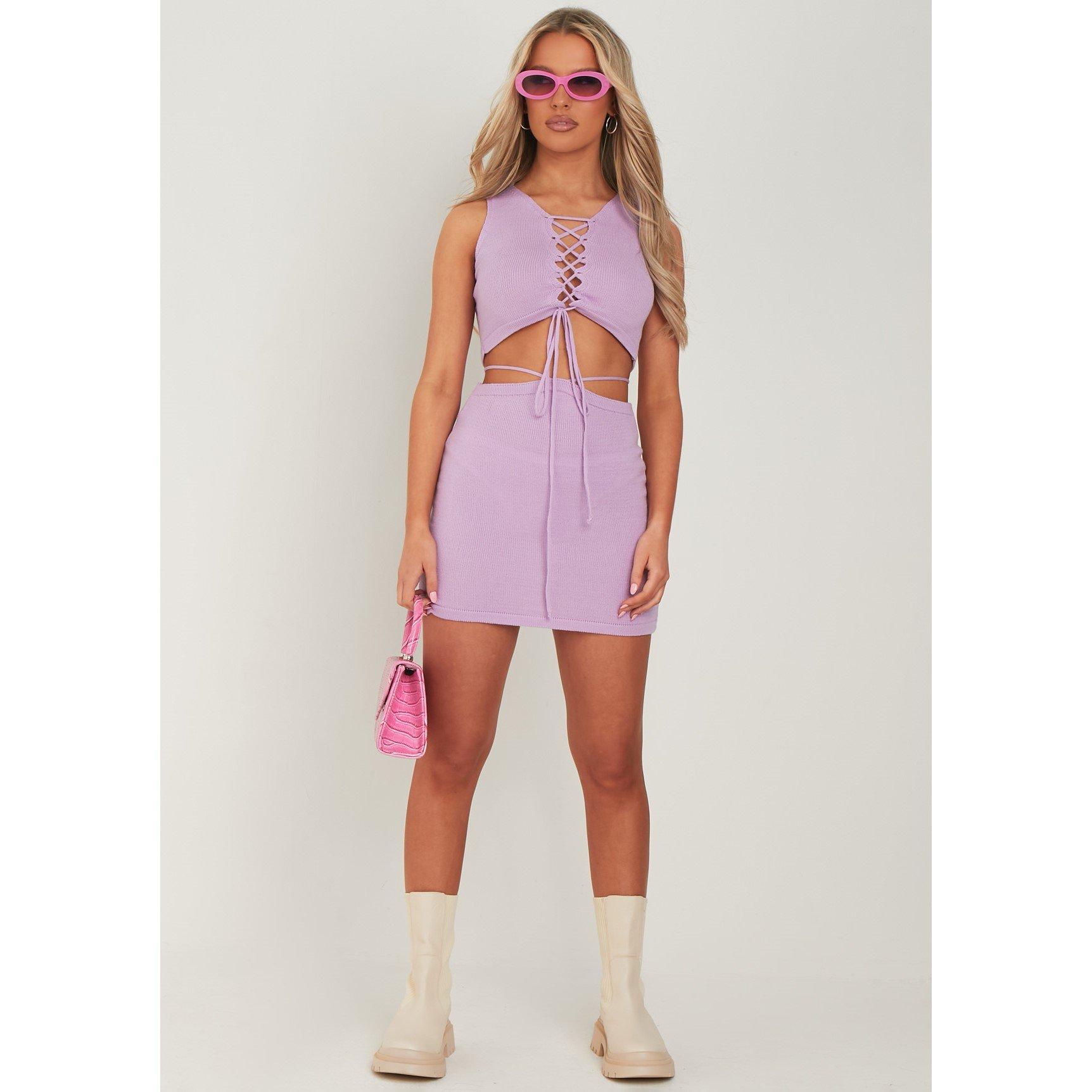 Missy Empire Women's Knitted Mini Skirt - Lilac - 8 (XS)