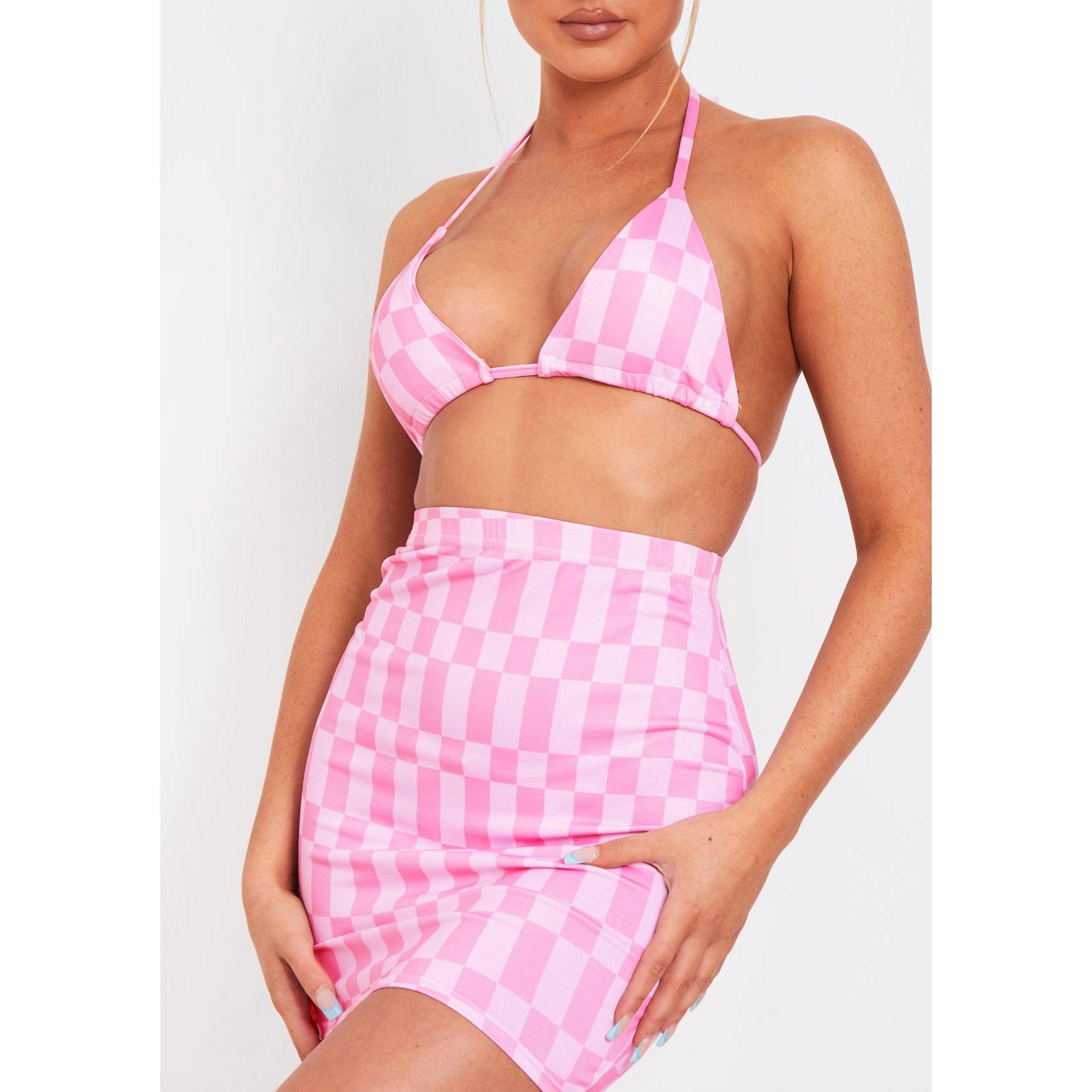 Missy Empire Women's Checkerboard Print Mini Skirt - Pink - 12 (M)