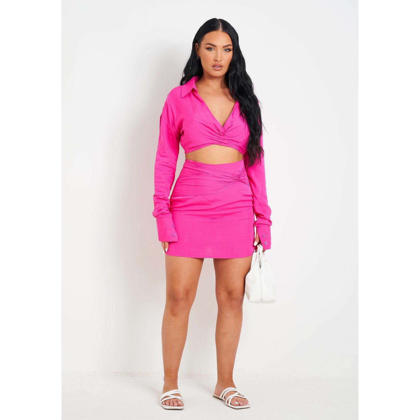 Missy Empire Women's Linen Waist Detail Mini Skirt - Pink - 6 (2XS)