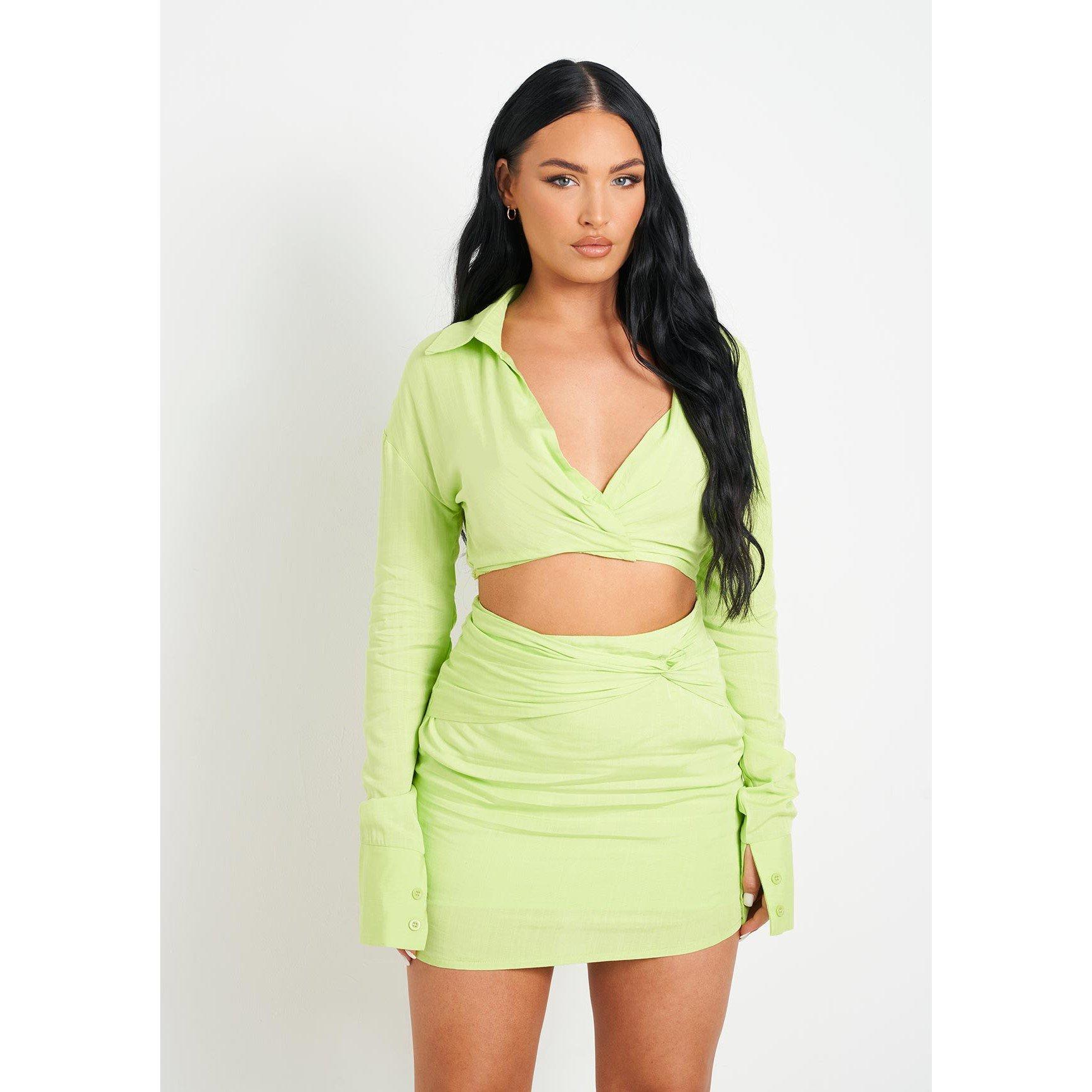 Lime - Missy Empire - Linen Waist Detail Mini Skirt
