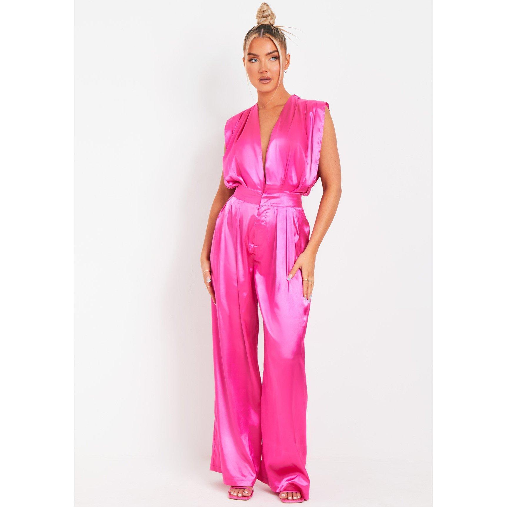 Pink - Missy Empire - Satin Pleat Jumpsuit