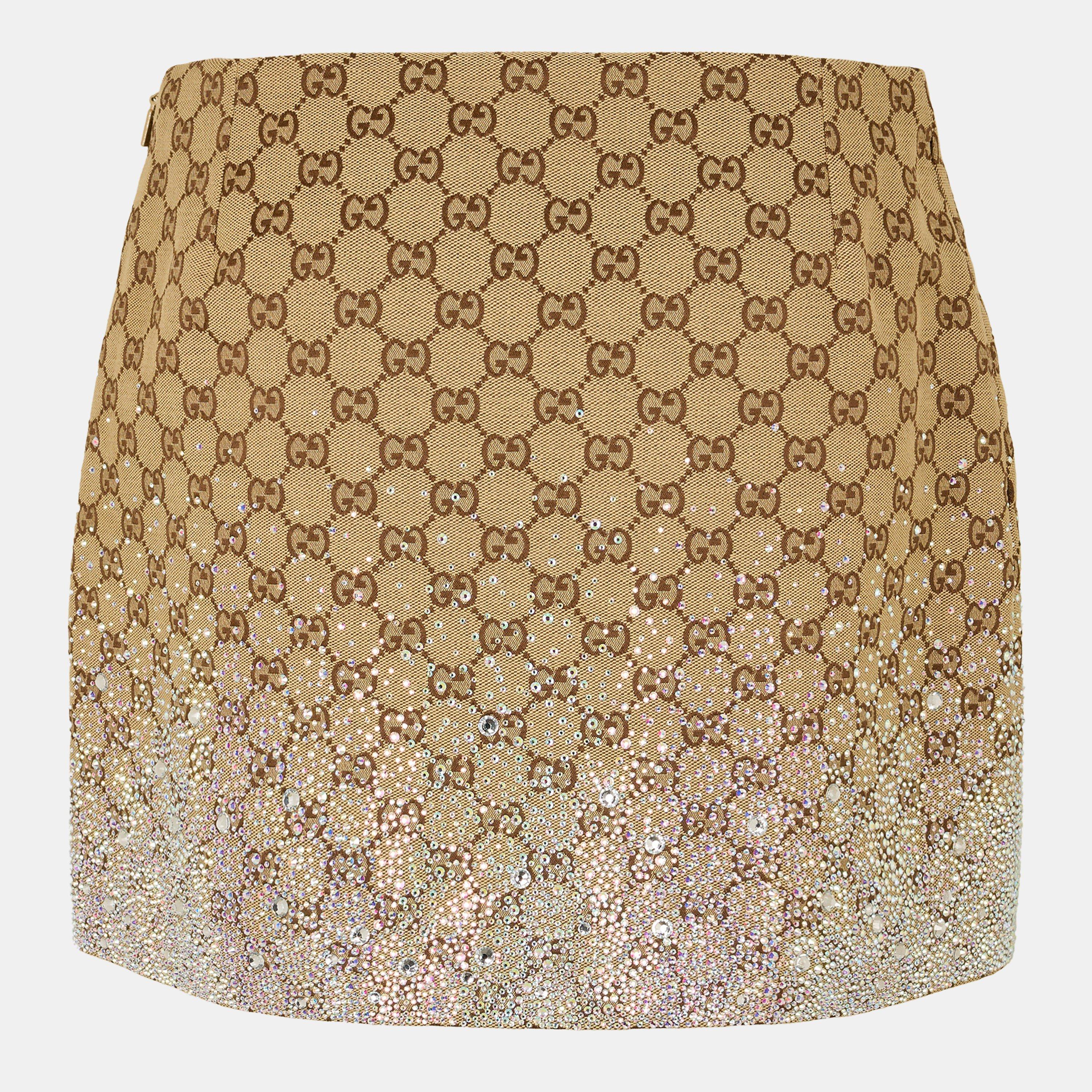 Camel/Ebony - Gucci - Women's Canvas Mini Skirt - 2