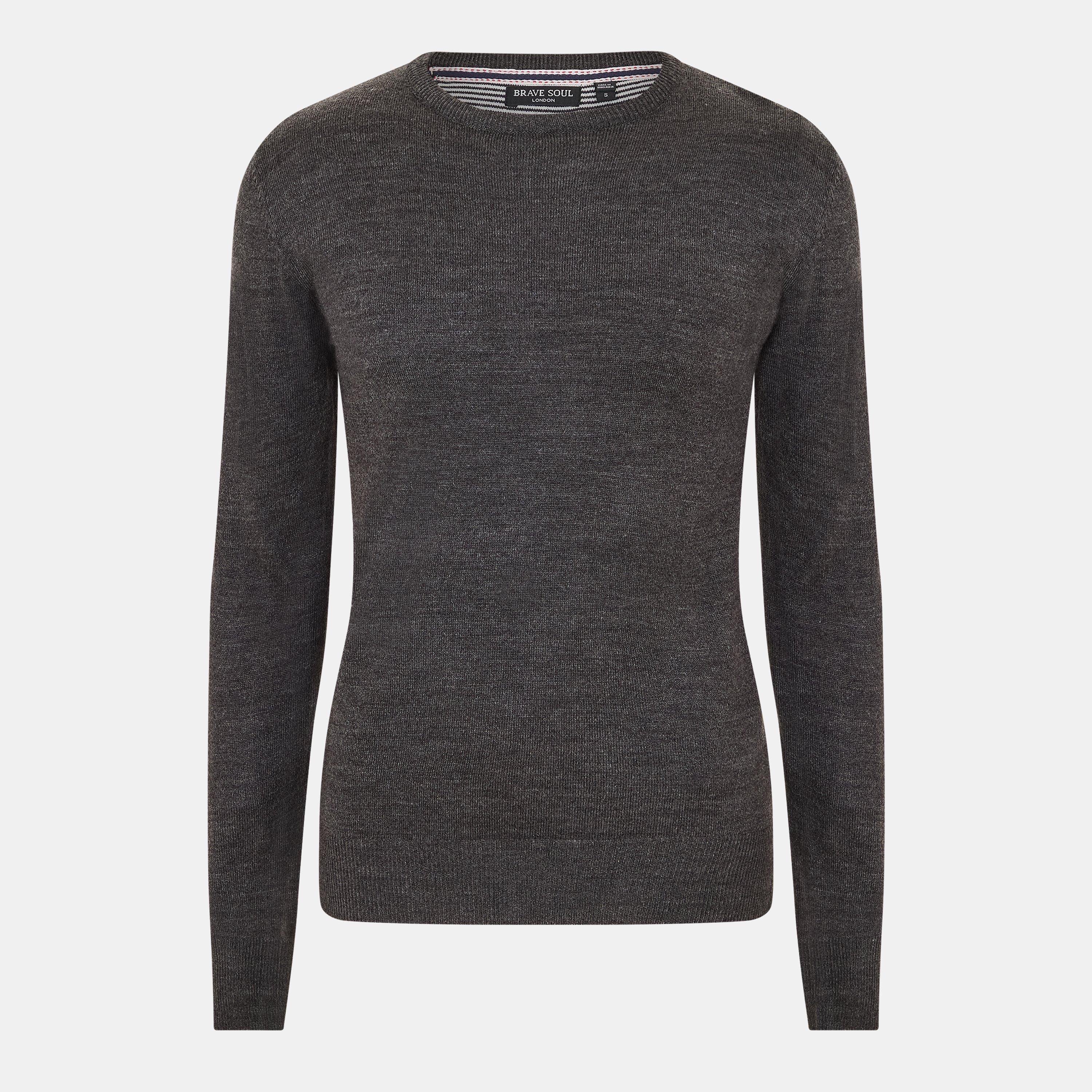 Brave Soul Men's Flat Knit Classic Crew Neck Jumper - Dk Charcoal Ml - 2X Large