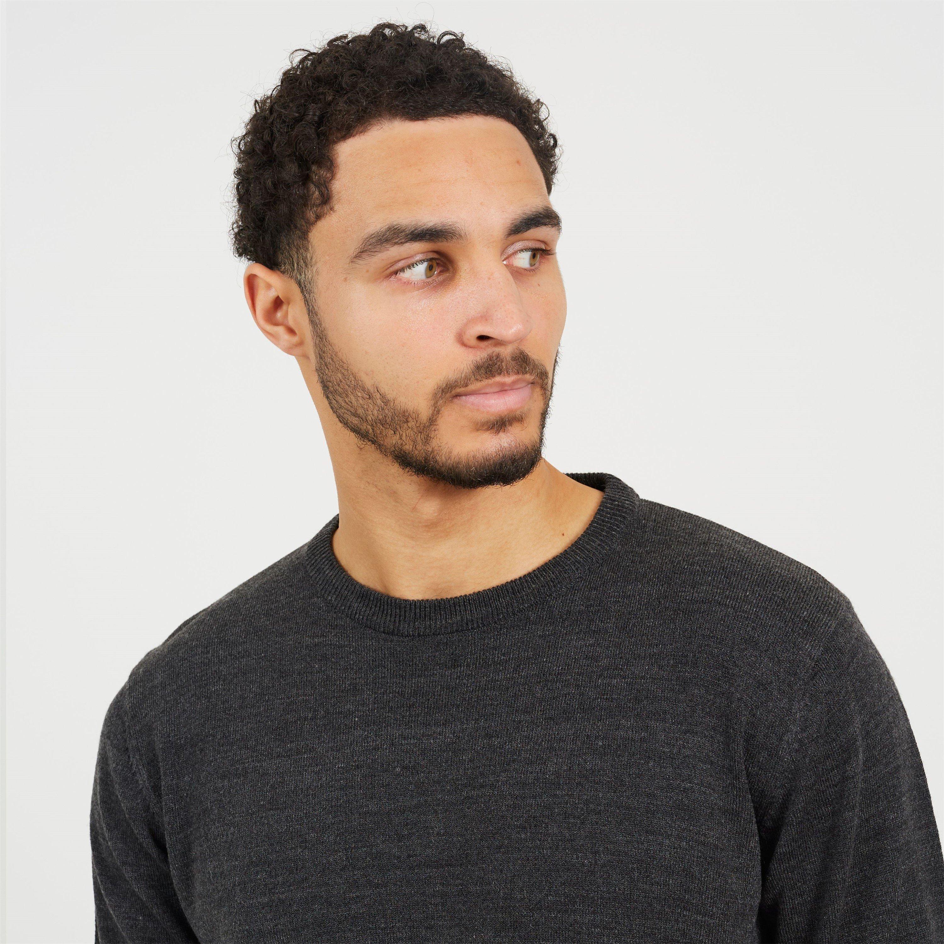 Dk Charcoal Ml - Brave Soul - Mens Flat Knit Crew Neck Jumper - 6