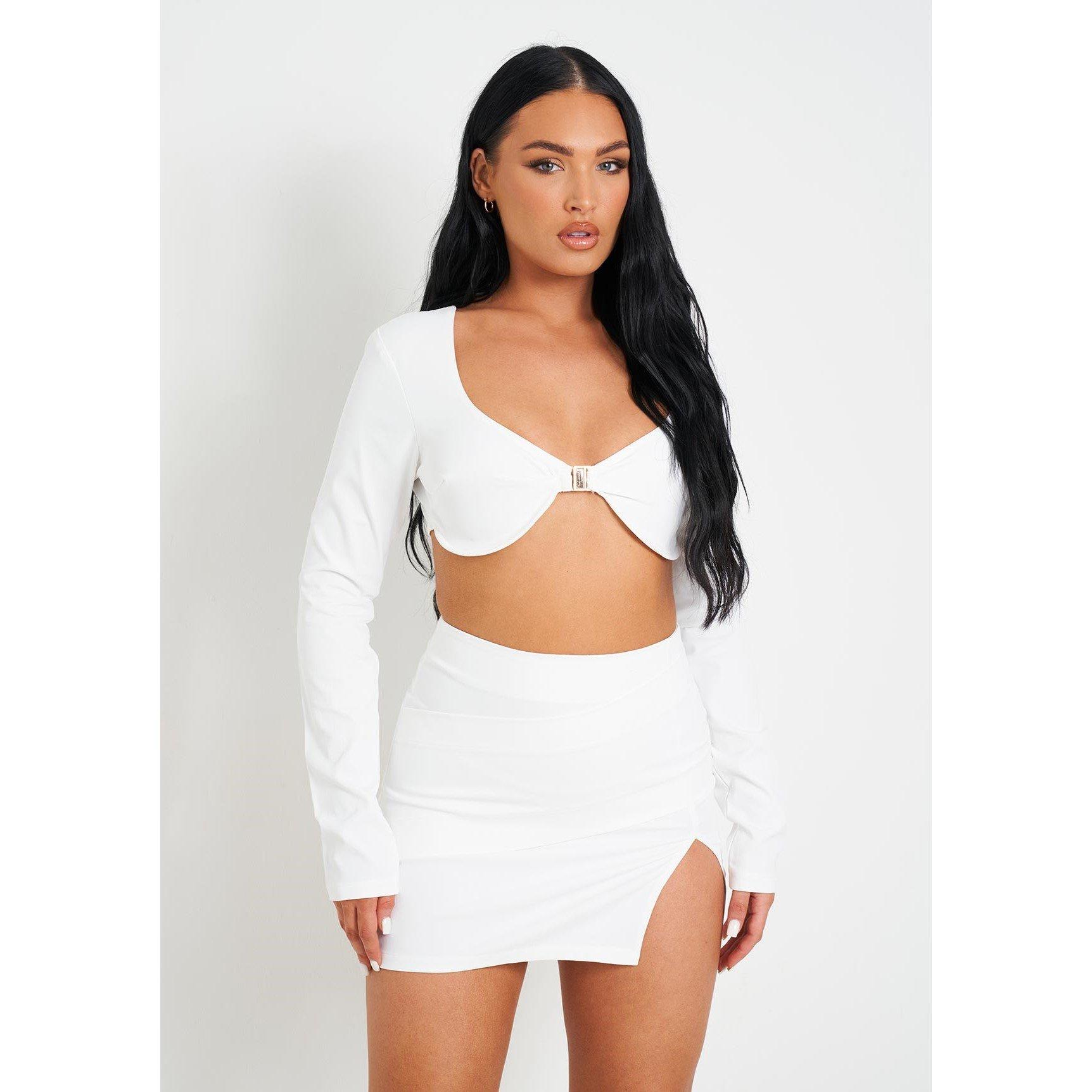White - Missy Empire - Long Sleeve Underwired Bralet With Clasp Detail