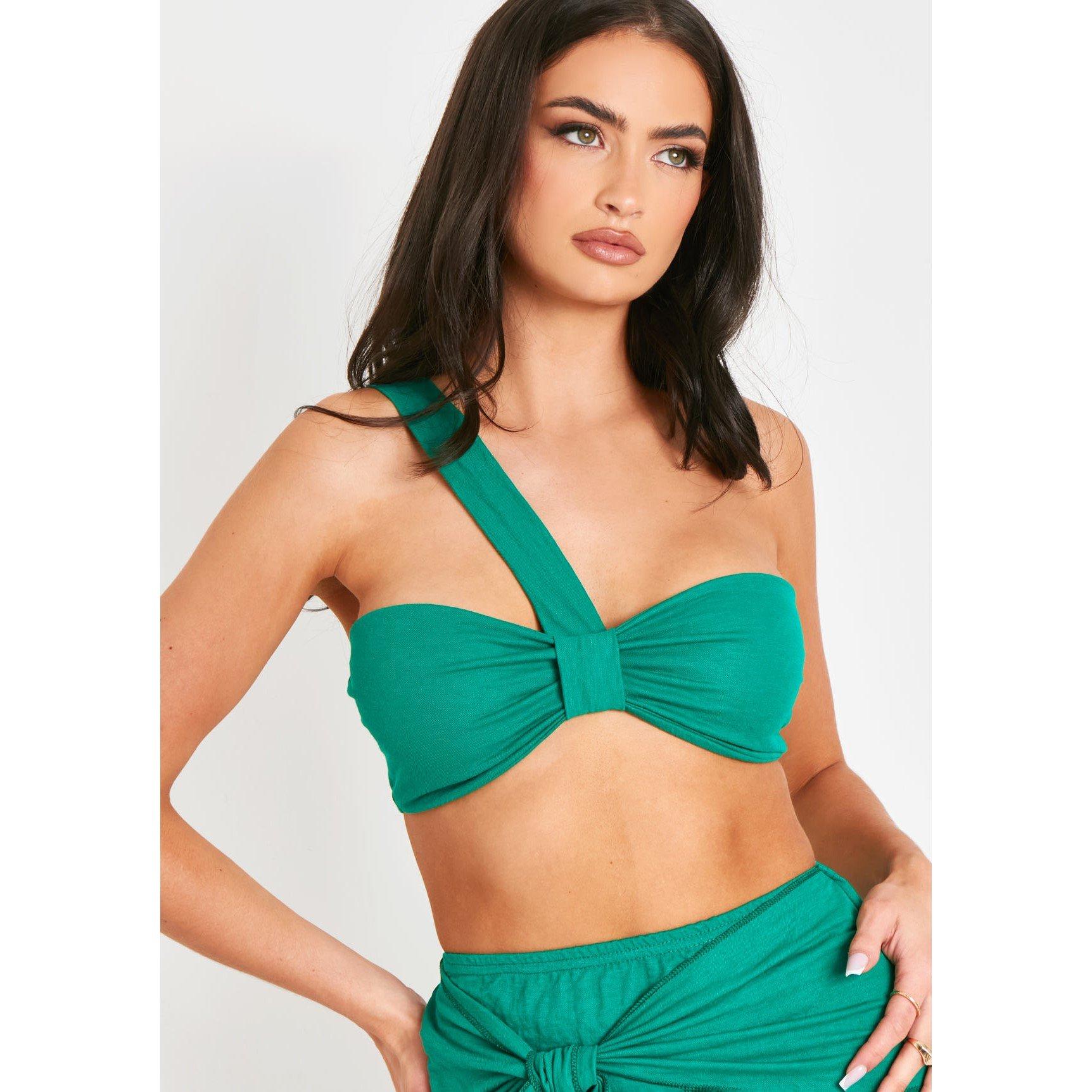 Green - Missy Empire - Woven Linen Look Bralet