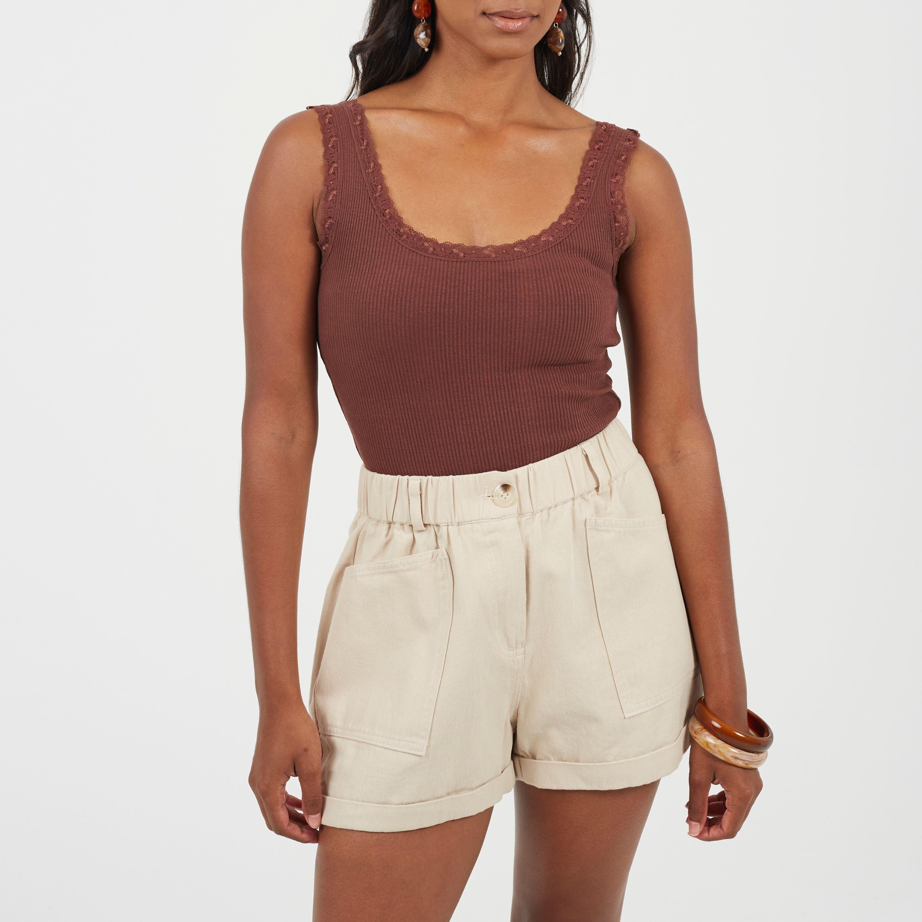 Brave Soul Women's Vest Bodysuit With Lace Trim - Chocolate - 14 (L)