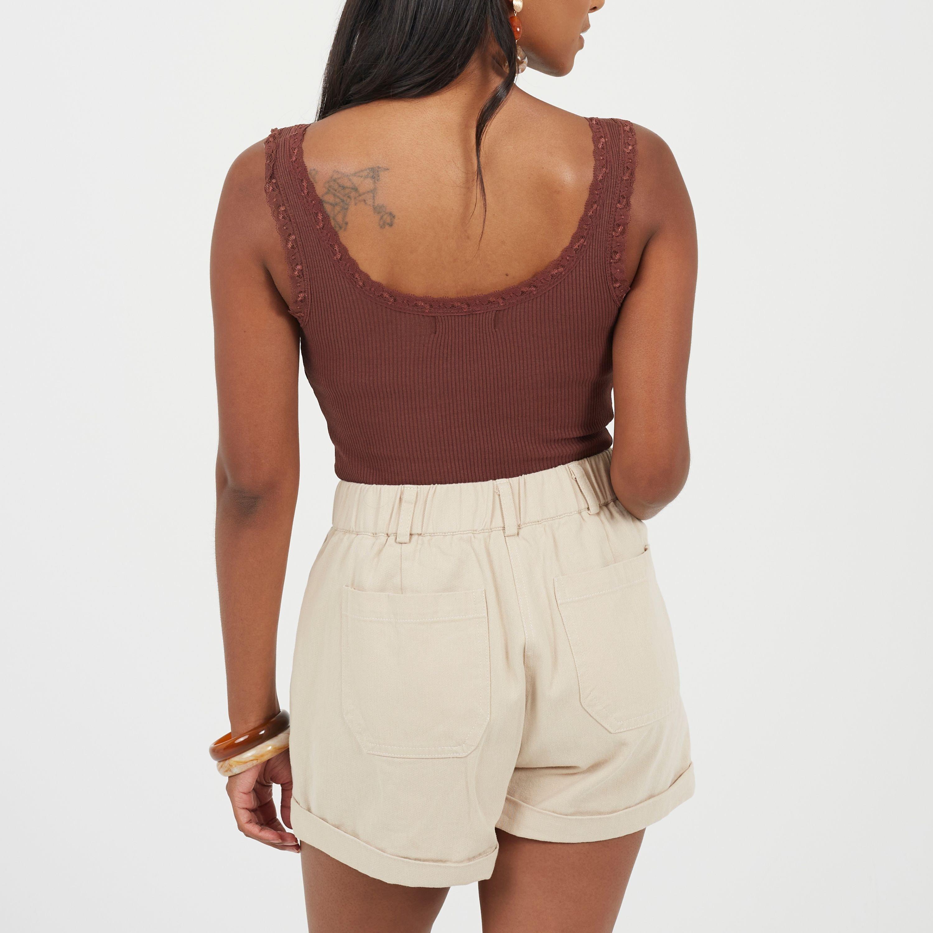 Chocolade - Brave Soul - Ladies Vest Bodysuit with Lace Trim - 2