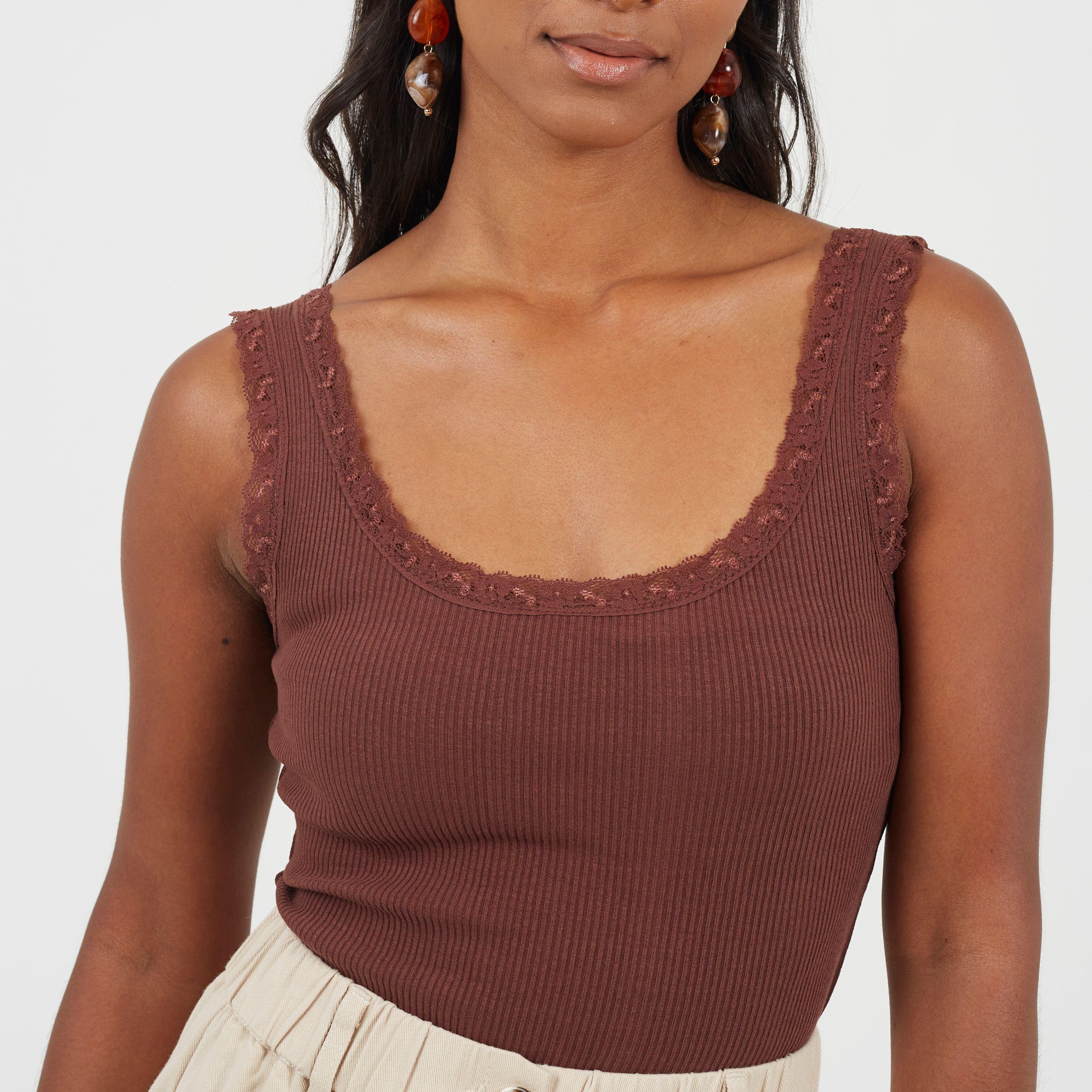 Chocolade - Brave Soul - Ladies Vest Bodysuit with Lace Trim - 3