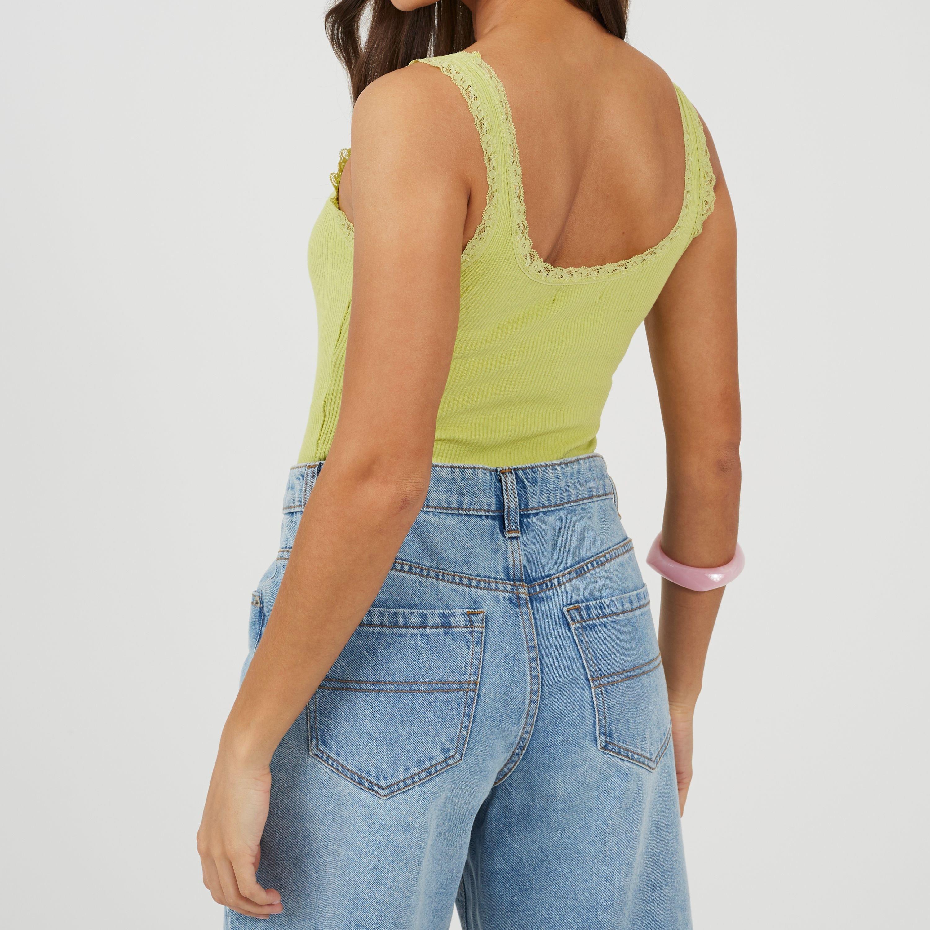 Lime - Brave Soul - Ladies Vest Bodysuit with Lace Trim - 2