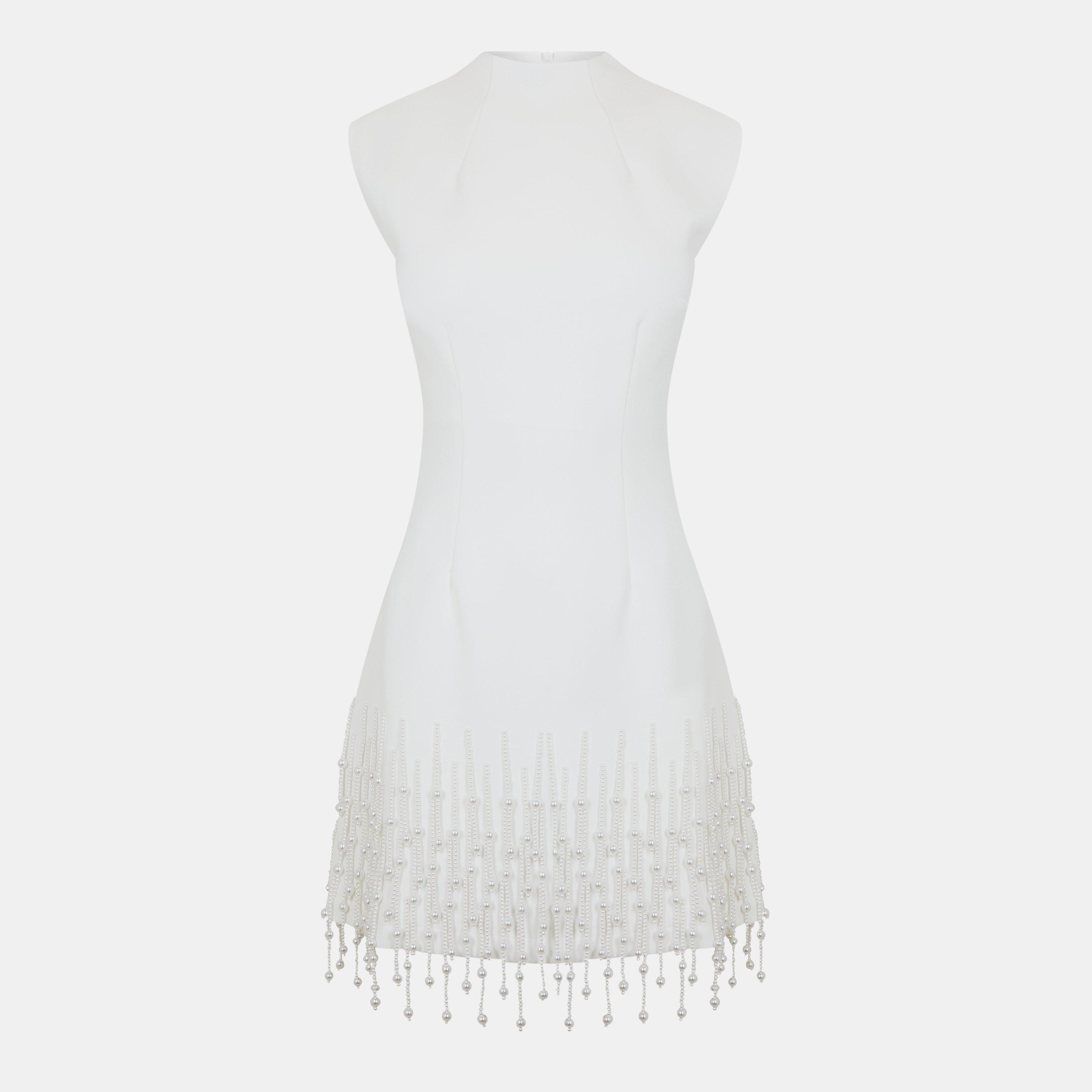 White - Odd Muse - Pearl Drop Sleeveless Dress - 1