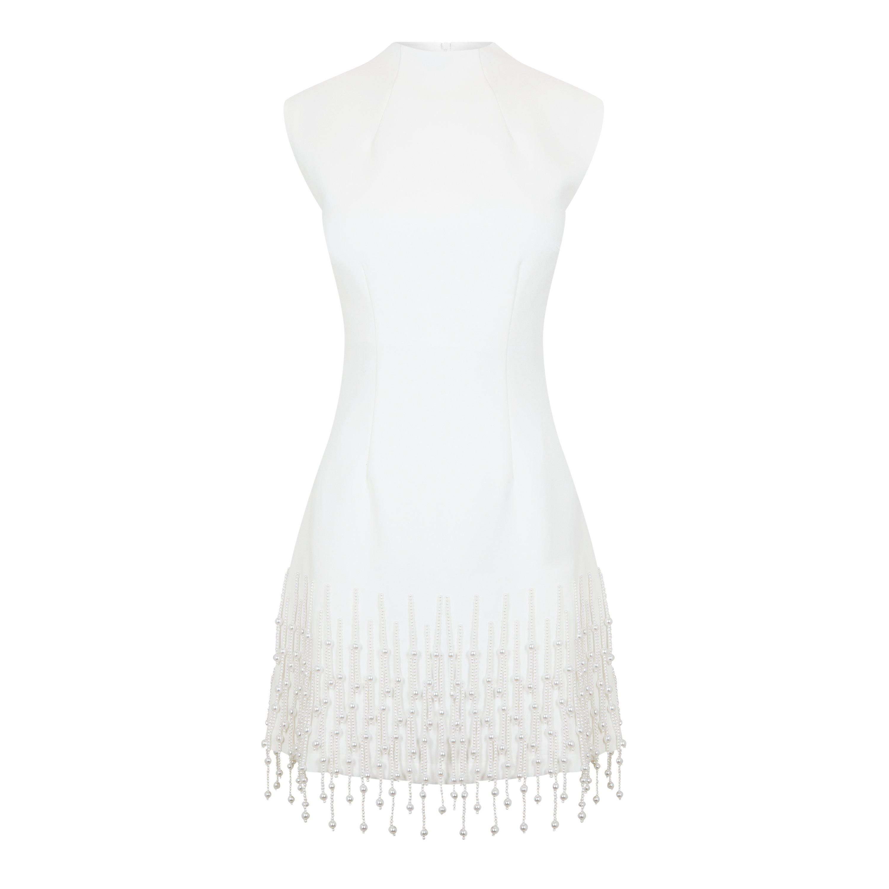 White - Odd Muse - Pearl Drop Sleeveless Dress - 7