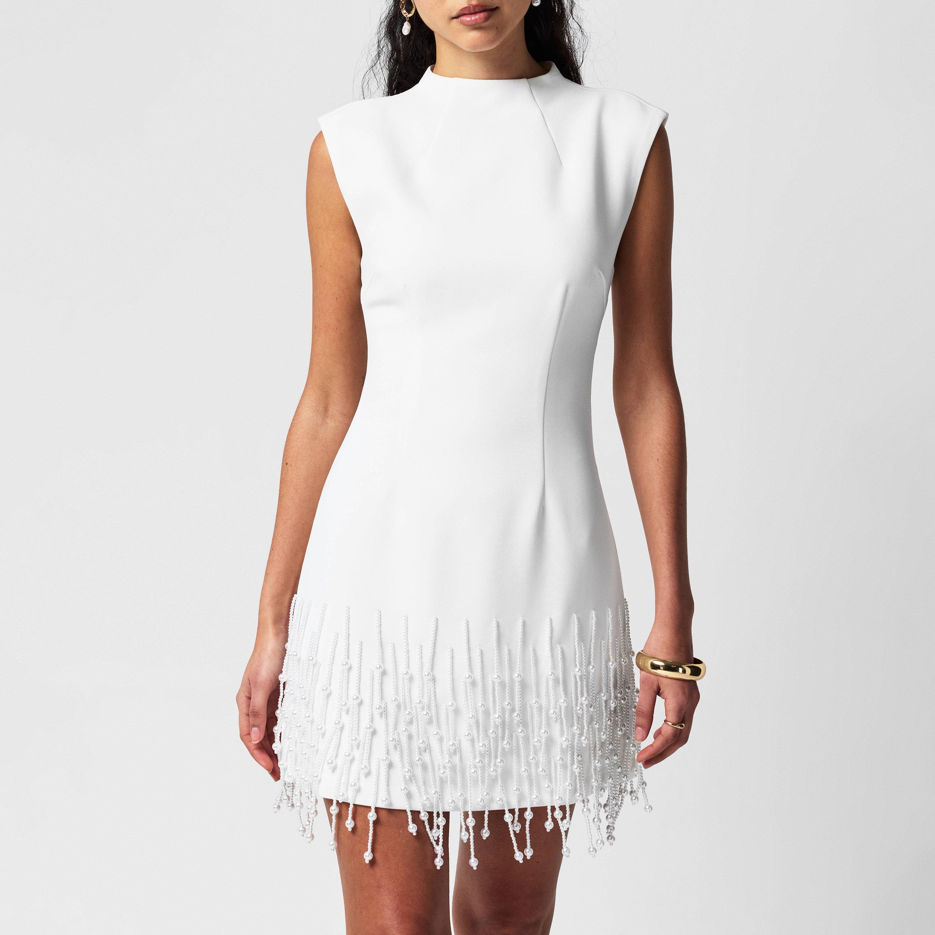 White - Odd Muse - Pearl Drop Sleeveless Dress - 3